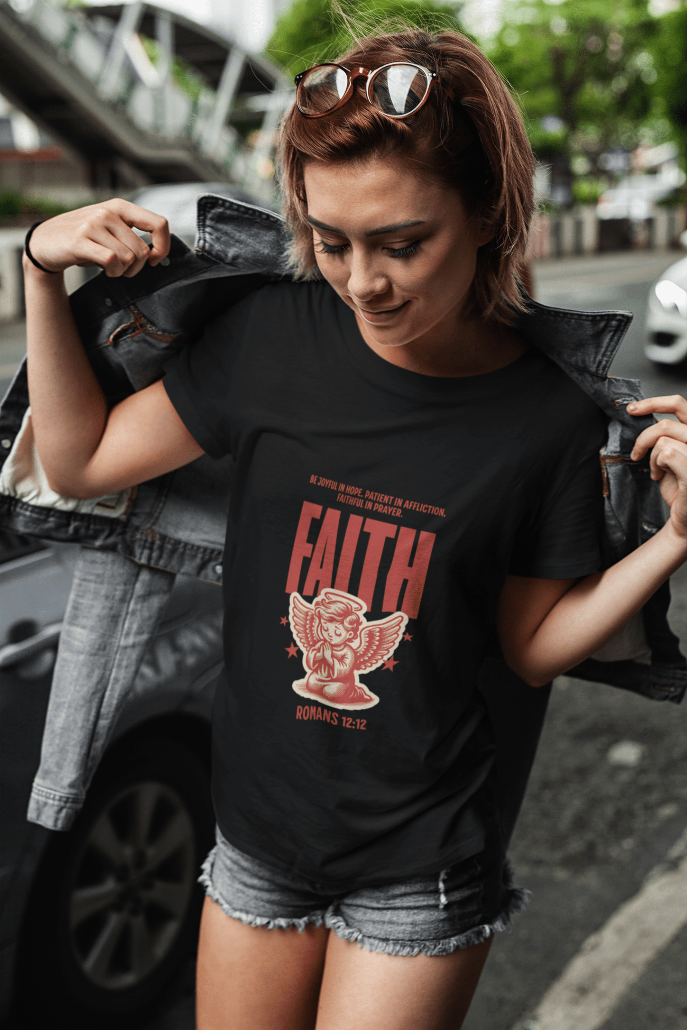 Faith Romans 12:12 Christian T-Shirt – Inspirational Angel Design | – GodSpeed Threads