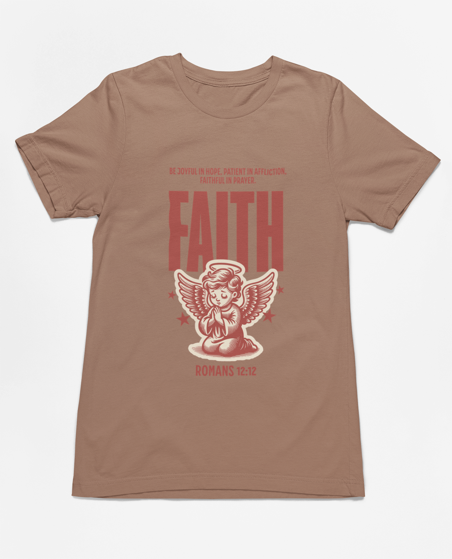 Faith Romans 12:12 Christian T-Shirt – Inspirational Angel Design | – GodSpeed Threads
