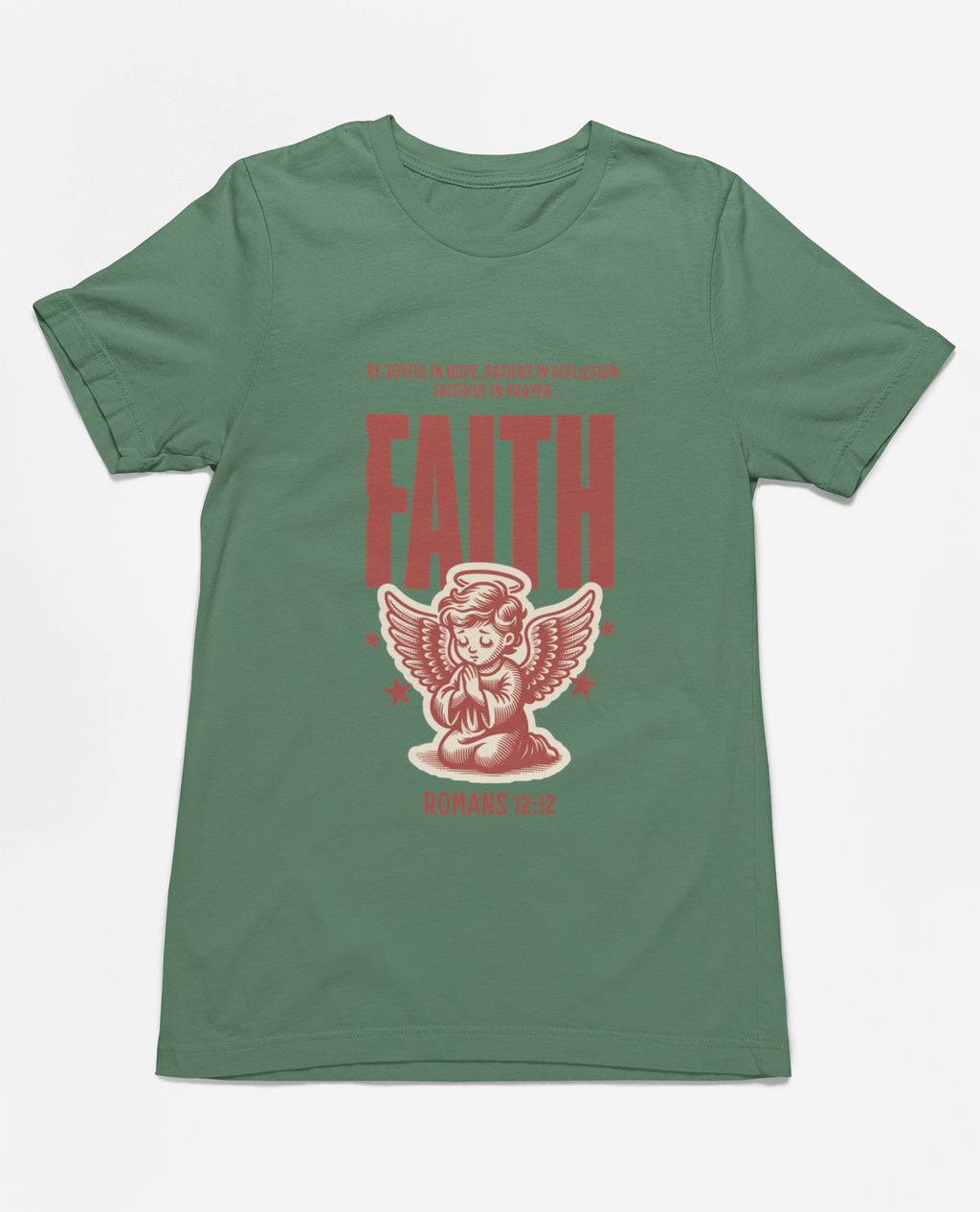 Faith Romans 12:12 Christian T-Shirt – Inspirational Angel Design | – GodSpeed Threads