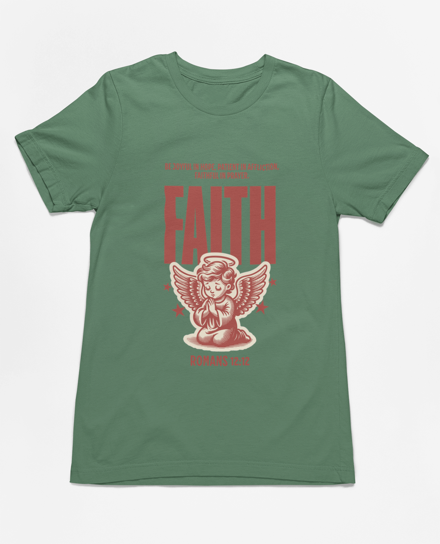 Faith Romans 12:12 Christian T-Shirt – Inspirational Angel Design | – GodSpeed Threads