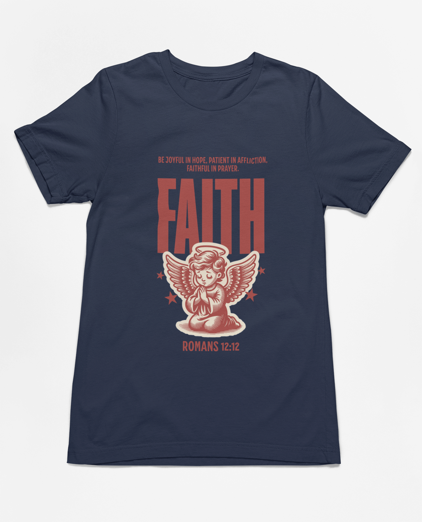Faith Romans 12:12 Christian T-Shirt – Inspirational Angel Design | – GodSpeed Threads