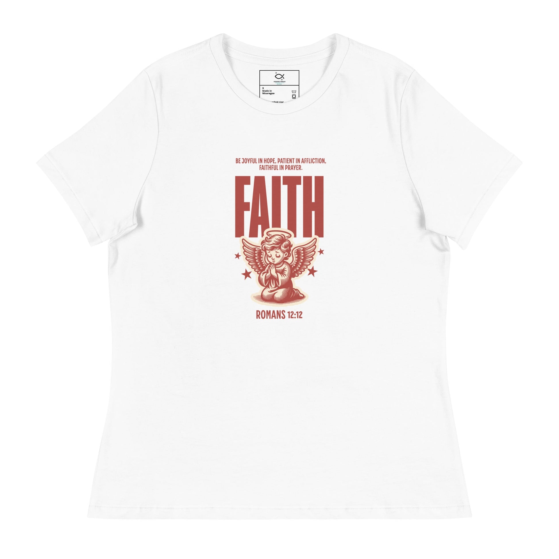 Faith Romans 12:12 Christian T-Shirt – Inspirational Angel Design | – GodSpeed Threads