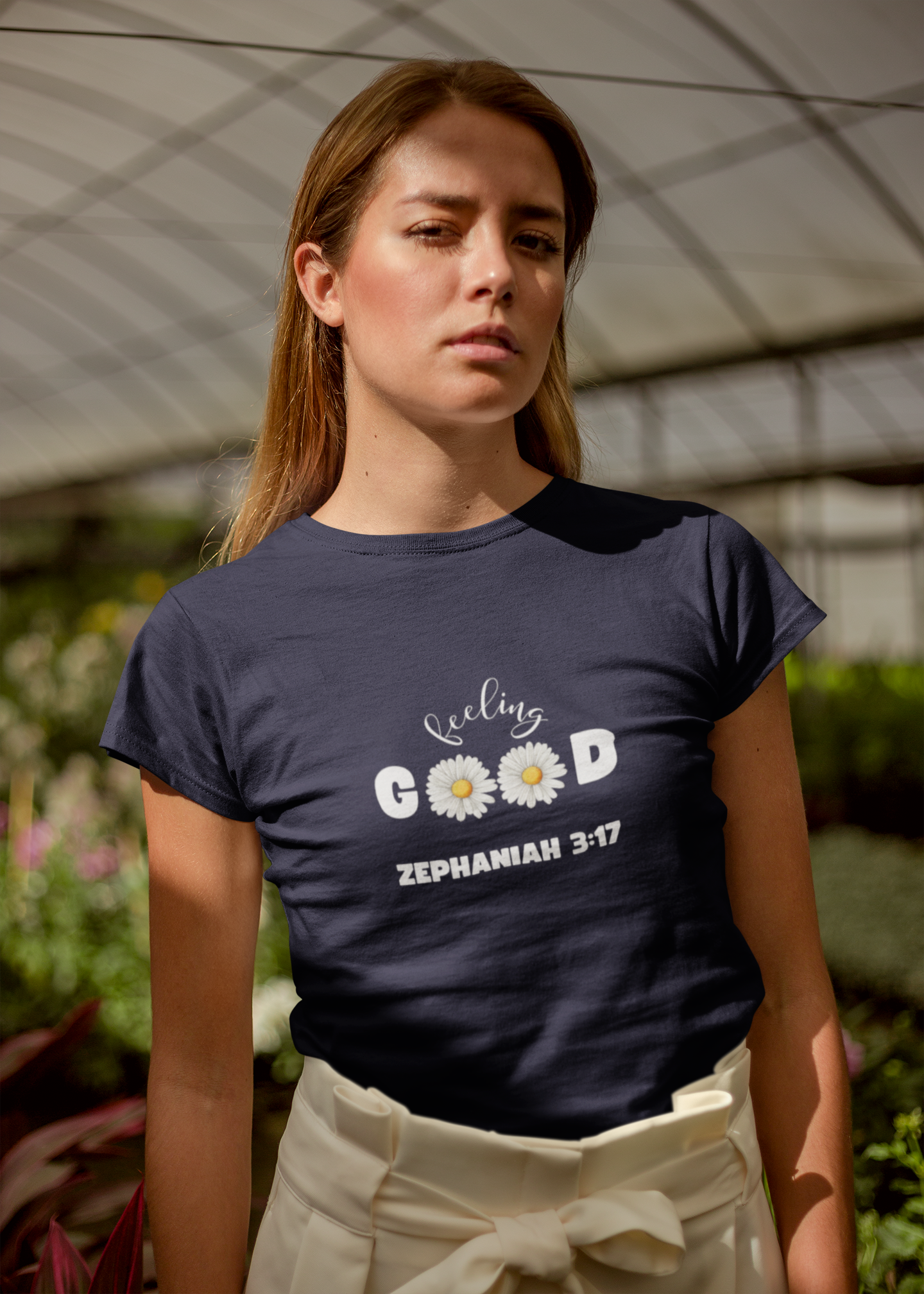 Feeling Good T-Shirt – Zephaniah 3:17 Daisy Christian Tee (Women's Fit)