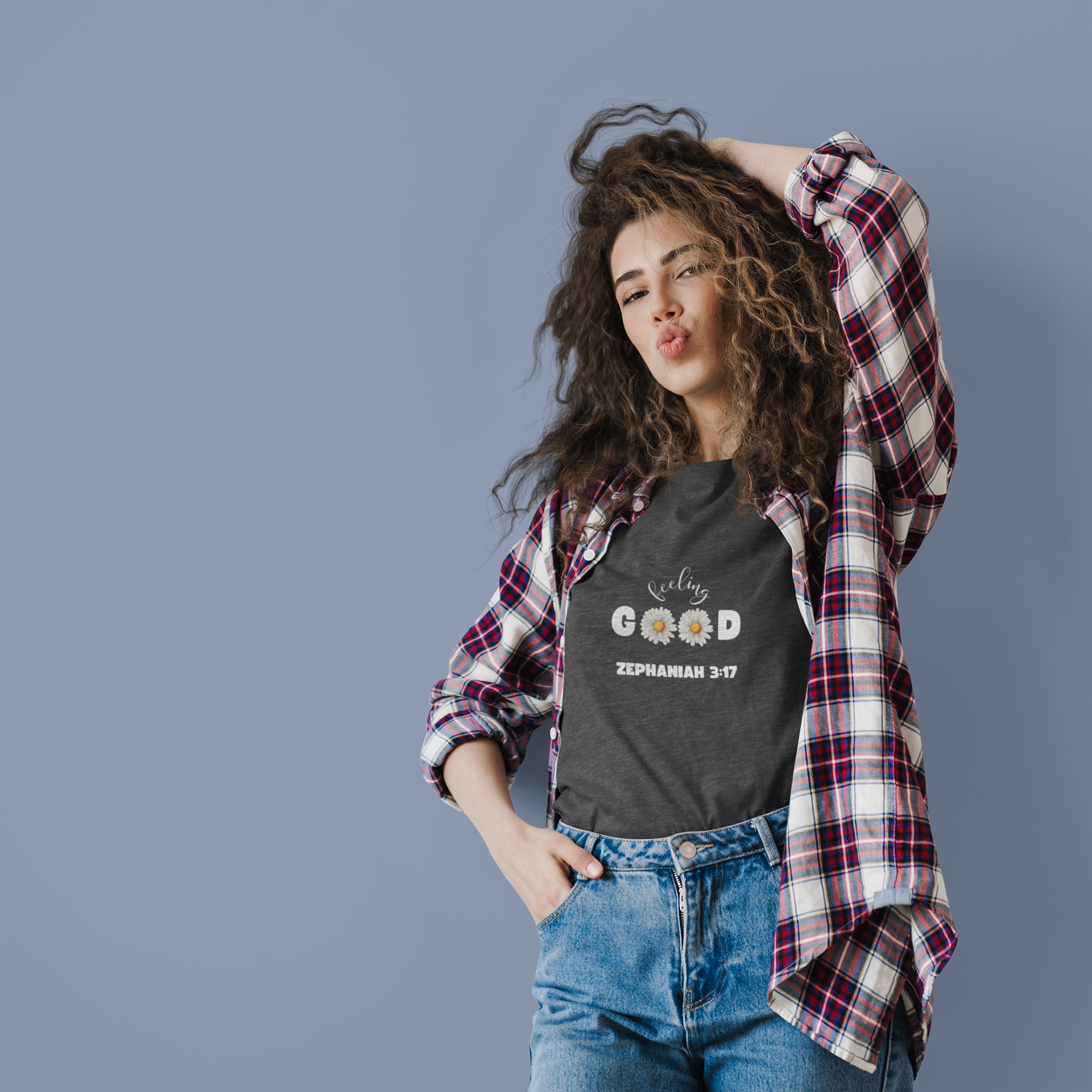 Feeling Good T-Shirt – Zephaniah 3:17 Daisy Christian Tee (Women's Fit)