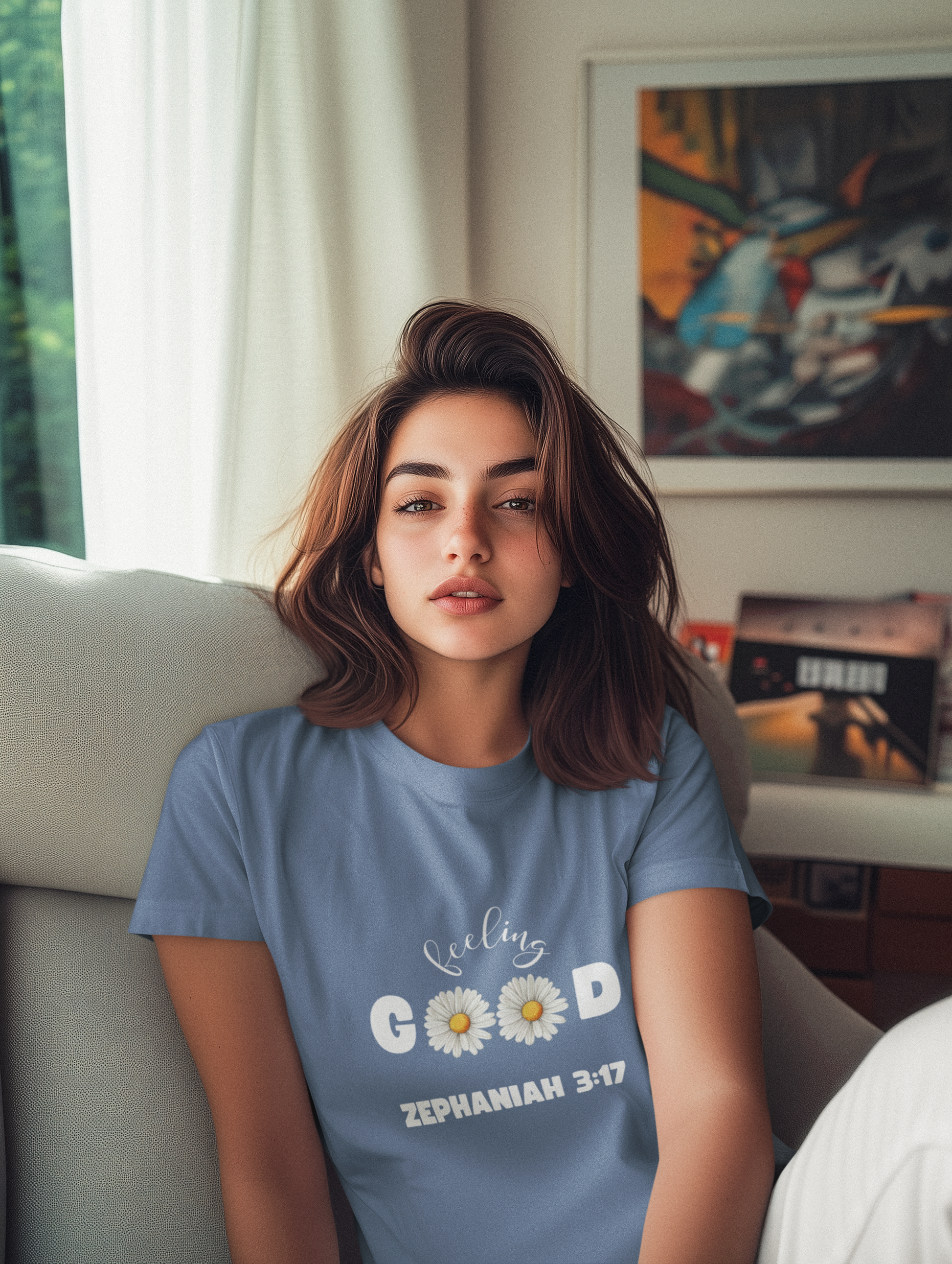 Feeling Good T-Shirt – Zephaniah 3:17 Daisy Christian Tee (Women's Fit)