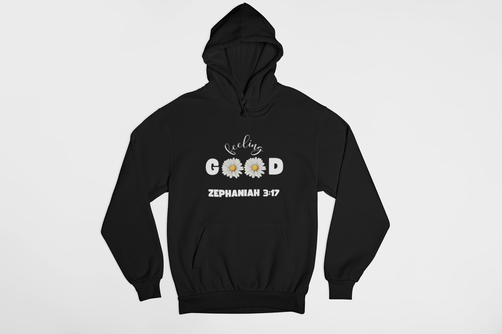 "Feeling Good Zephaniah 3:17 Christian hoodie with floral daisy accents."
"Faith-based hoodie with an uplifting message and scripture verse."
"Minimalist Christian hoodie featuring Zephaniah 3:17 and daisy designs."
"Comfortable religious hoodie perfect for worship and everyday wear."
"Inspirational Christian hoodie with a joyful message about God’s love."