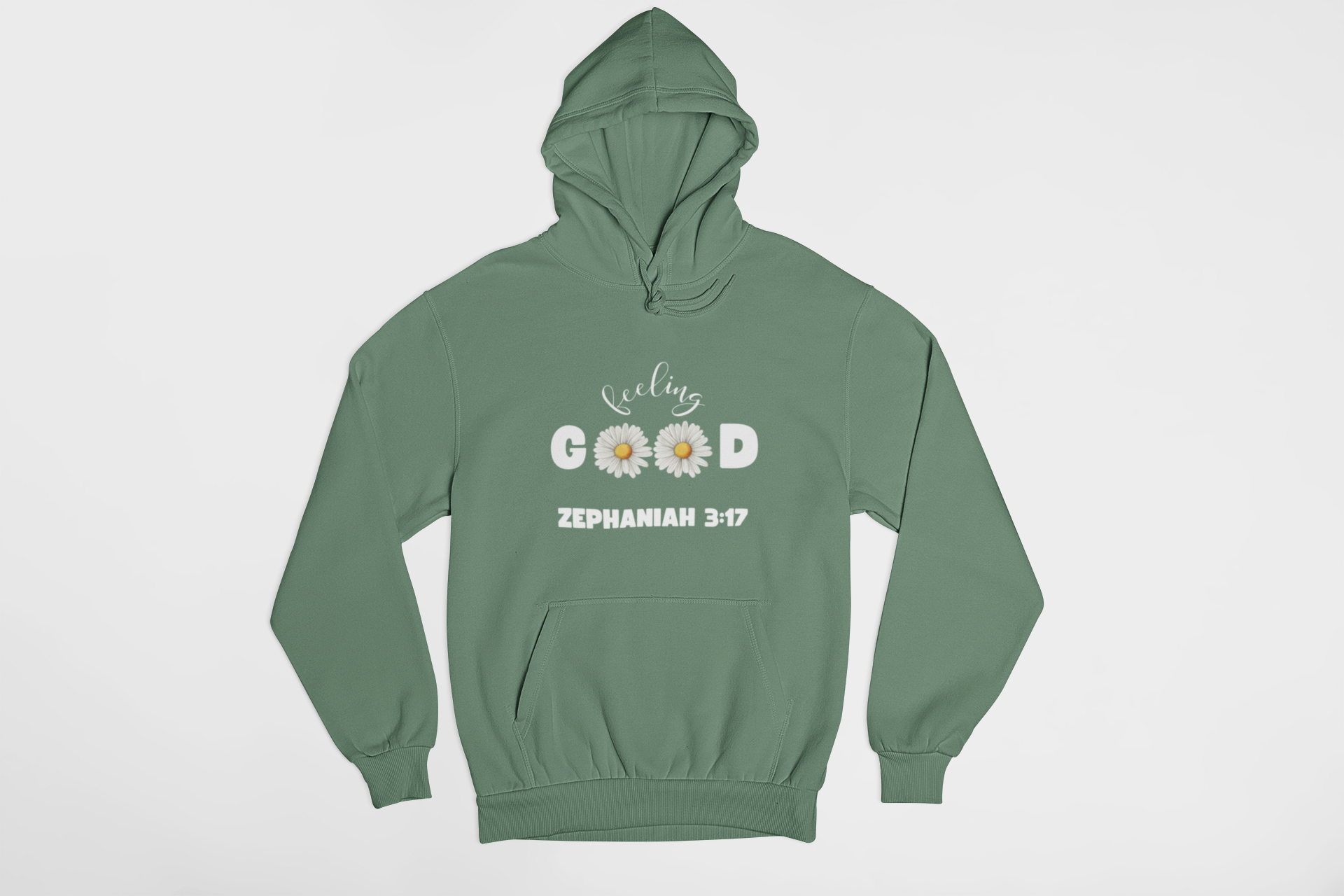 "Feeling Good Zephaniah 3:17 Christian hoodie with floral daisy accents."
"Faith-based hoodie with an uplifting message and scripture verse."
"Minimalist Christian hoodie featuring Zephaniah 3:17 and daisy designs."
"Comfortable religious hoodie perfect for worship and everyday wear."
"Inspirational Christian hoodie with a joyful message about God’s love."