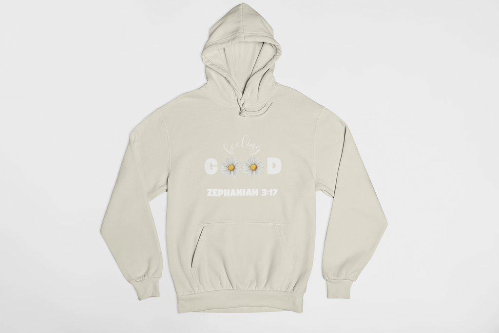 "Feeling Good Zephaniah 3:17 Christian hoodie with floral daisy accents."
"Faith-based hoodie with an uplifting message and scripture verse."
"Minimalist Christian hoodie featuring Zephaniah 3:17 and daisy designs."
"Comfortable religious hoodie perfect for worship and everyday wear."
"Inspirational Christian hoodie with a joyful message about God’s love."