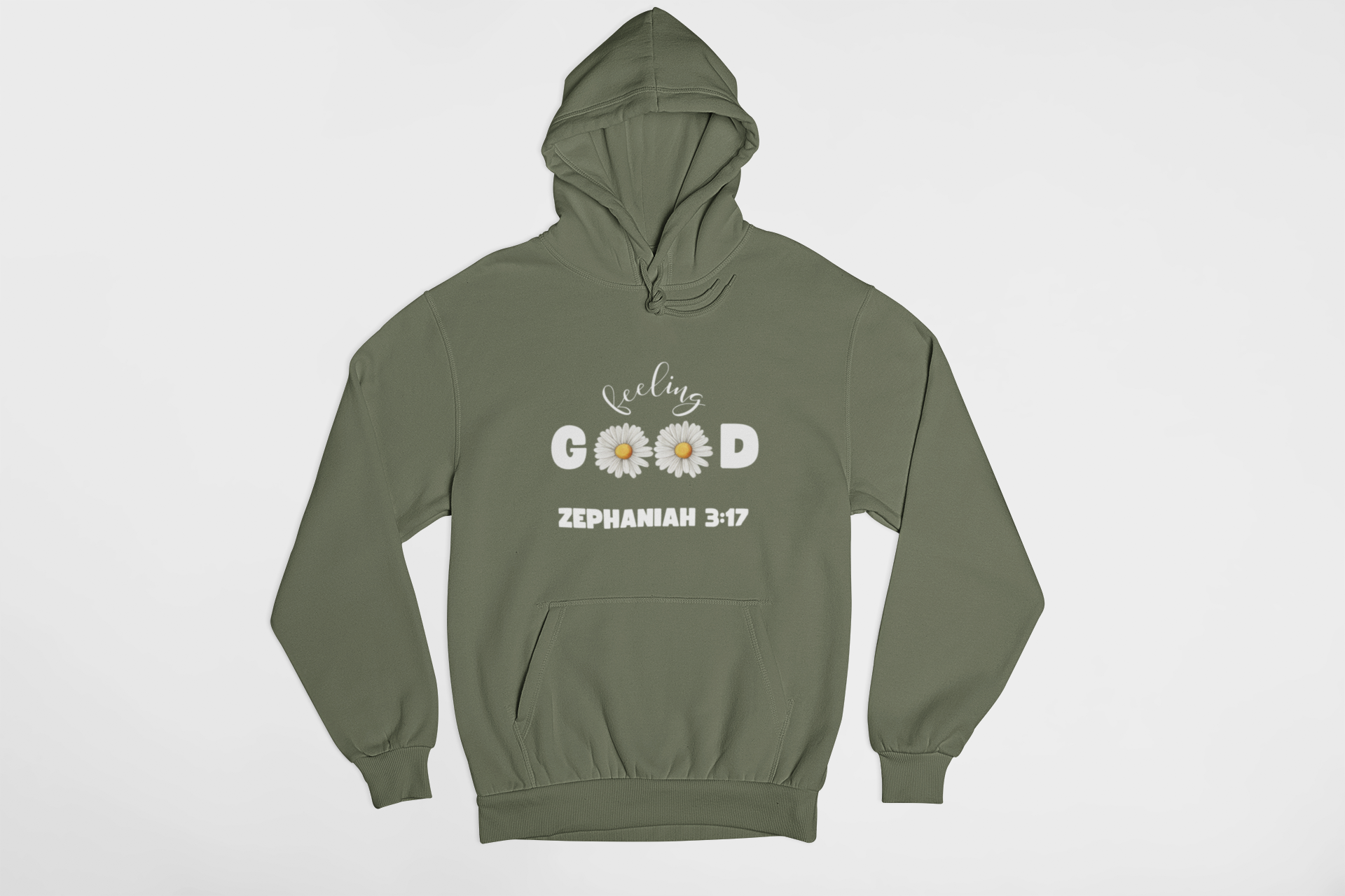 "Feeling Good Zephaniah 3:17 Christian hoodie with floral daisy accents."
"Faith-based hoodie with an uplifting message and scripture verse."
"Minimalist Christian hoodie featuring Zephaniah 3:17 and daisy designs."
"Comfortable religious hoodie perfect for worship and everyday wear."
"Inspirational Christian hoodie with a joyful message about God’s love."