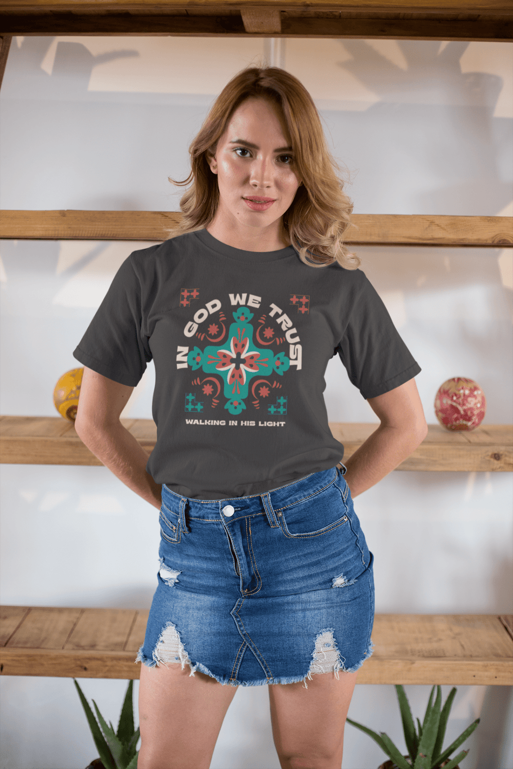 In God We Trust – Women's Relaxed T-Shirt, Walking in His Light, Faith - Inspired Cross Design | Women's T-Shirts – GodSpeed Threads