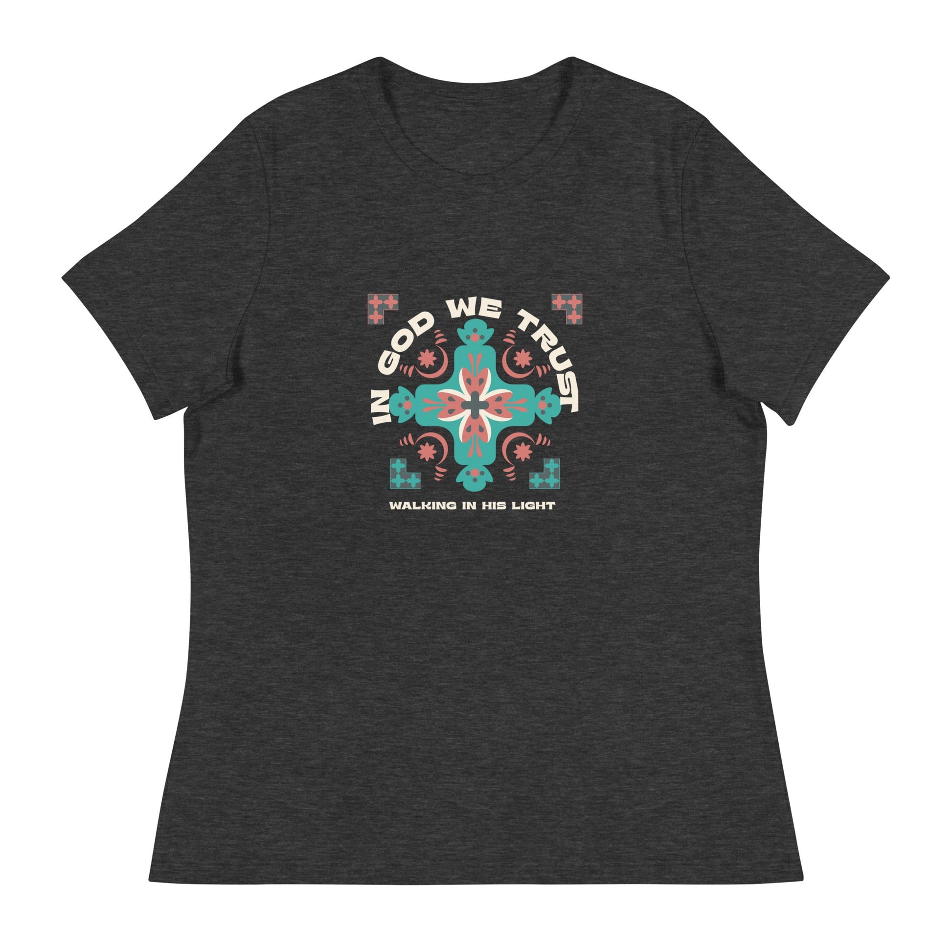 In God We Trust – Women's Relaxed T-Shirt, Walking in His Light, Faith - Inspired Cross Design | Women's T-Shirts – GodSpeed Threads