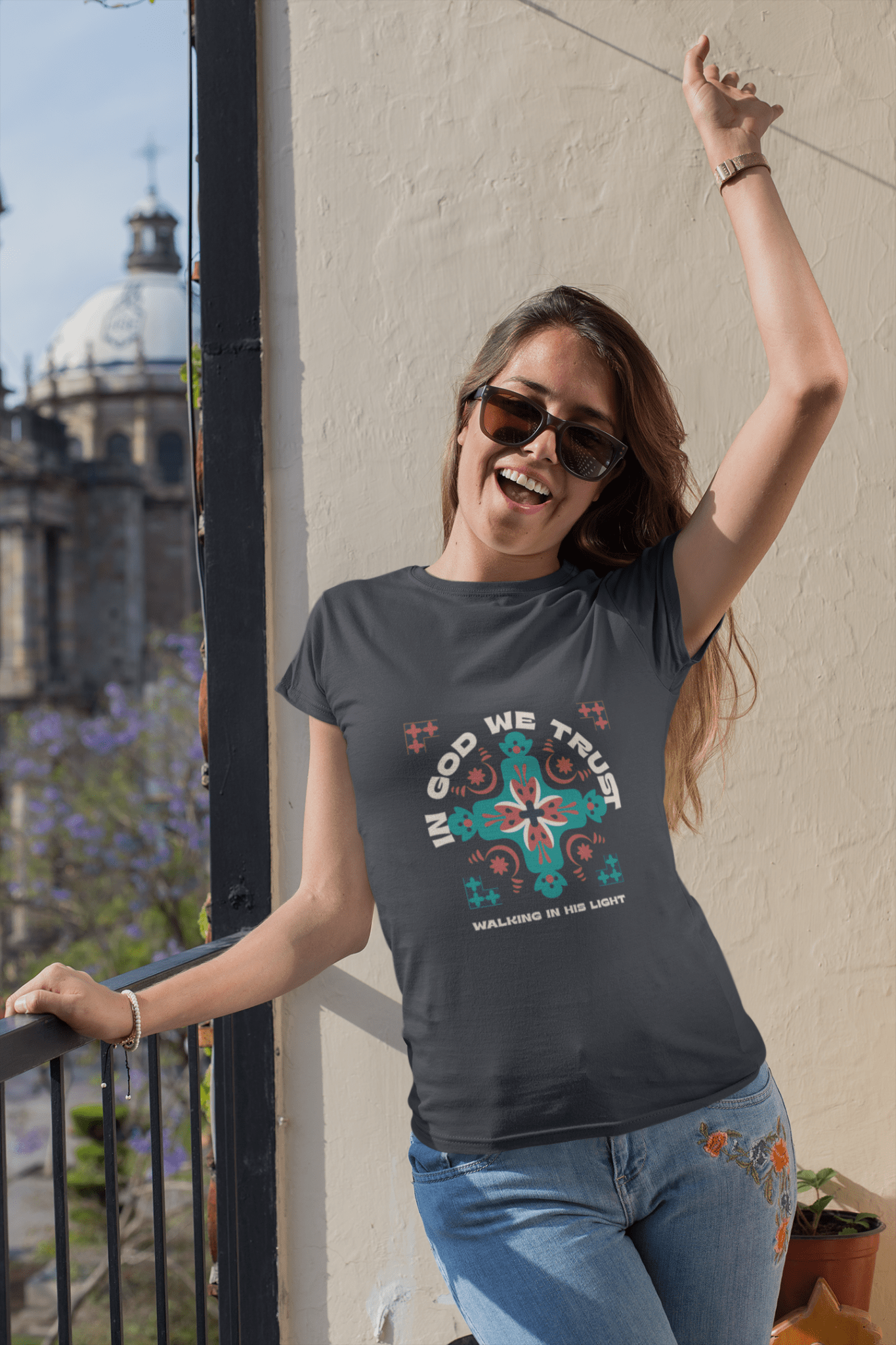 In God We Trust – Women's Relaxed T-Shirt, Walking in His Light, Faith - Inspired Cross Design | Women's T-Shirts – GodSpeed Threads