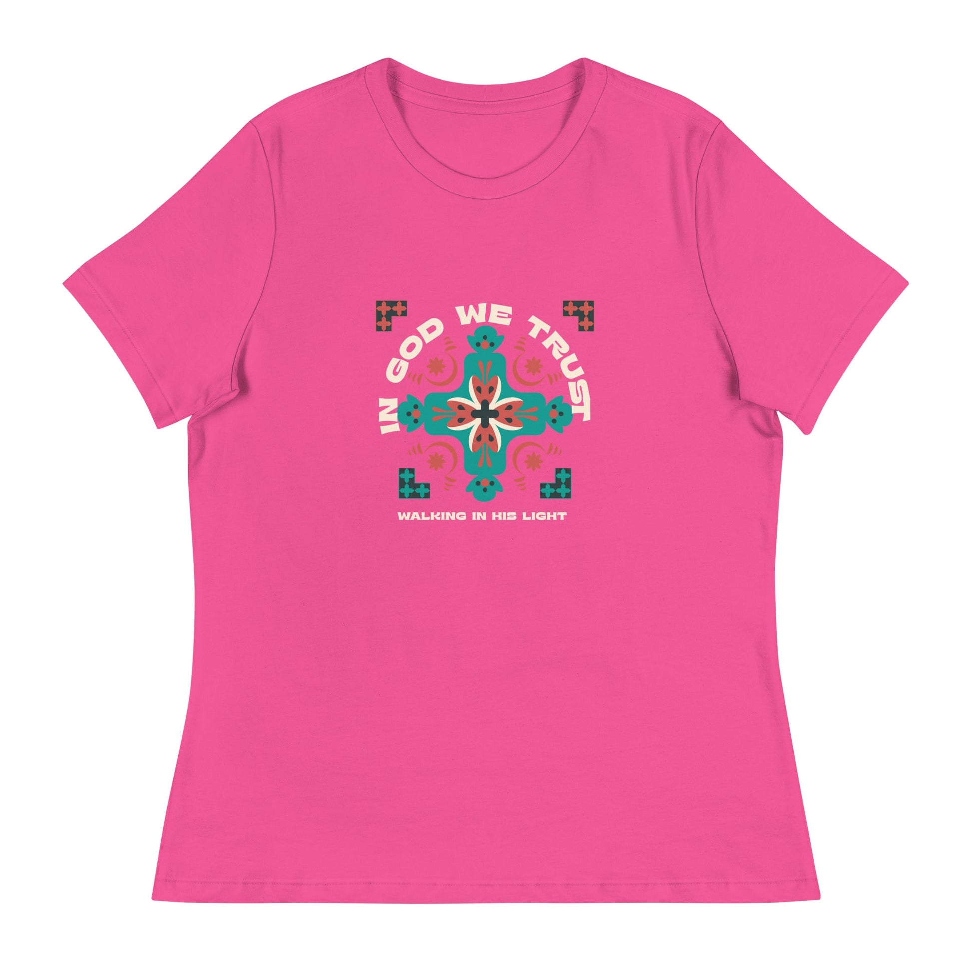 In God We Trust – Women's Relaxed T-Shirt, Walking in His Light, Faith - Inspired Cross Design | Women's T-Shirts – GodSpeed Threads