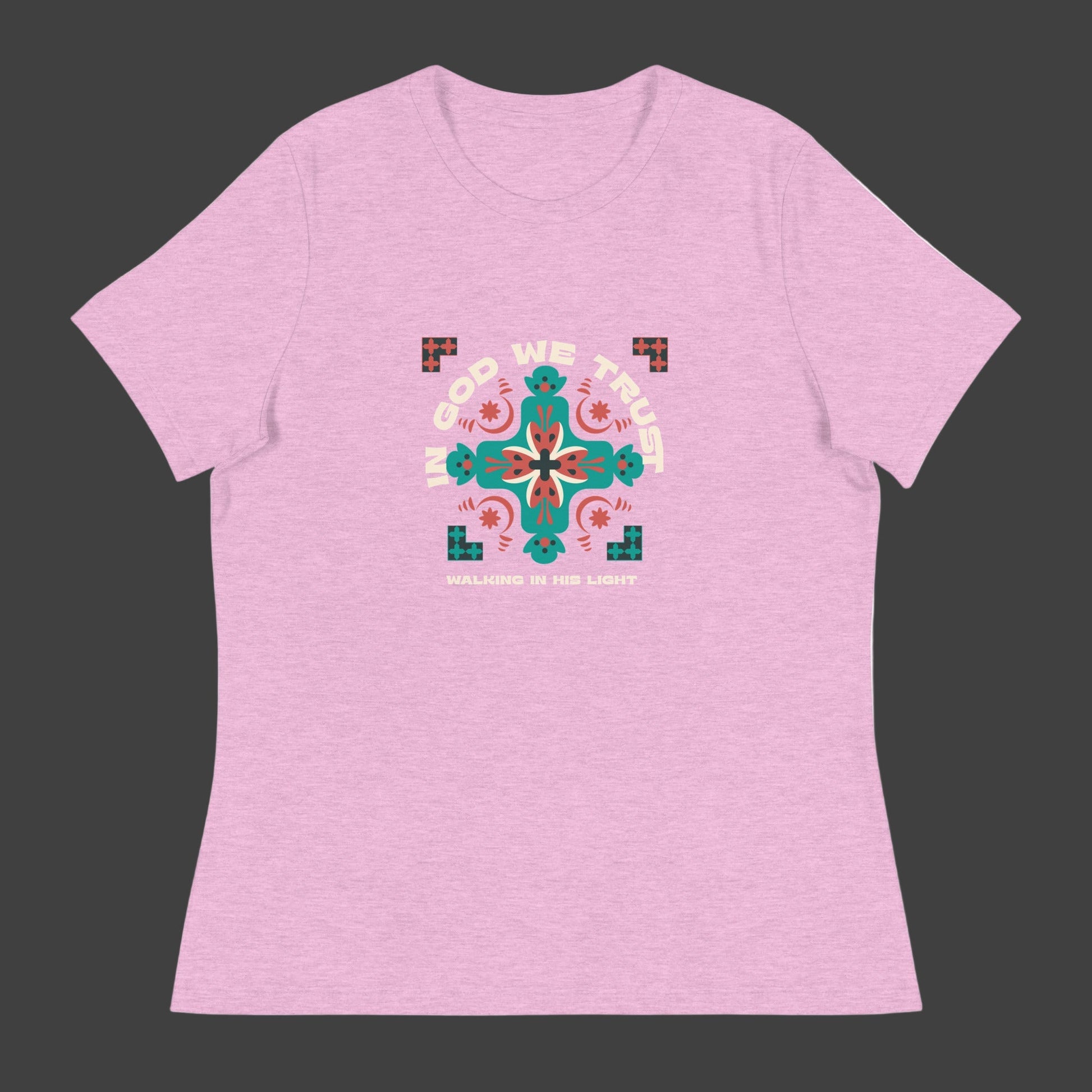 In God We Trust – Women's Relaxed T-Shirt, Walking in His Light, Faith - Inspired Cross Design | Women's T-Shirts – GodSpeed Threads