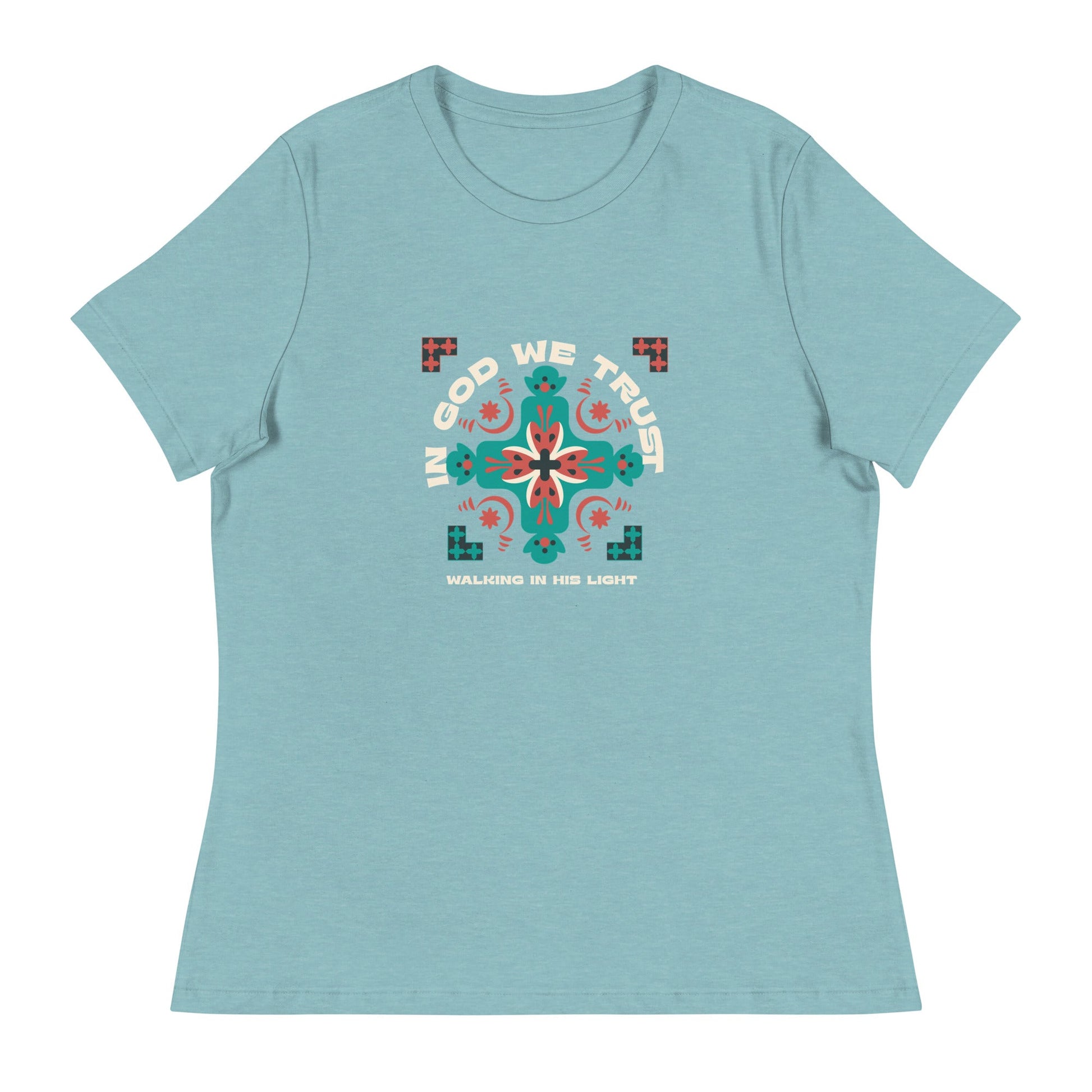 In God We Trust – Women's Relaxed T-Shirt, Walking in His Light, Faith - Inspired Cross Design | Women's T-Shirts – GodSpeed Threads