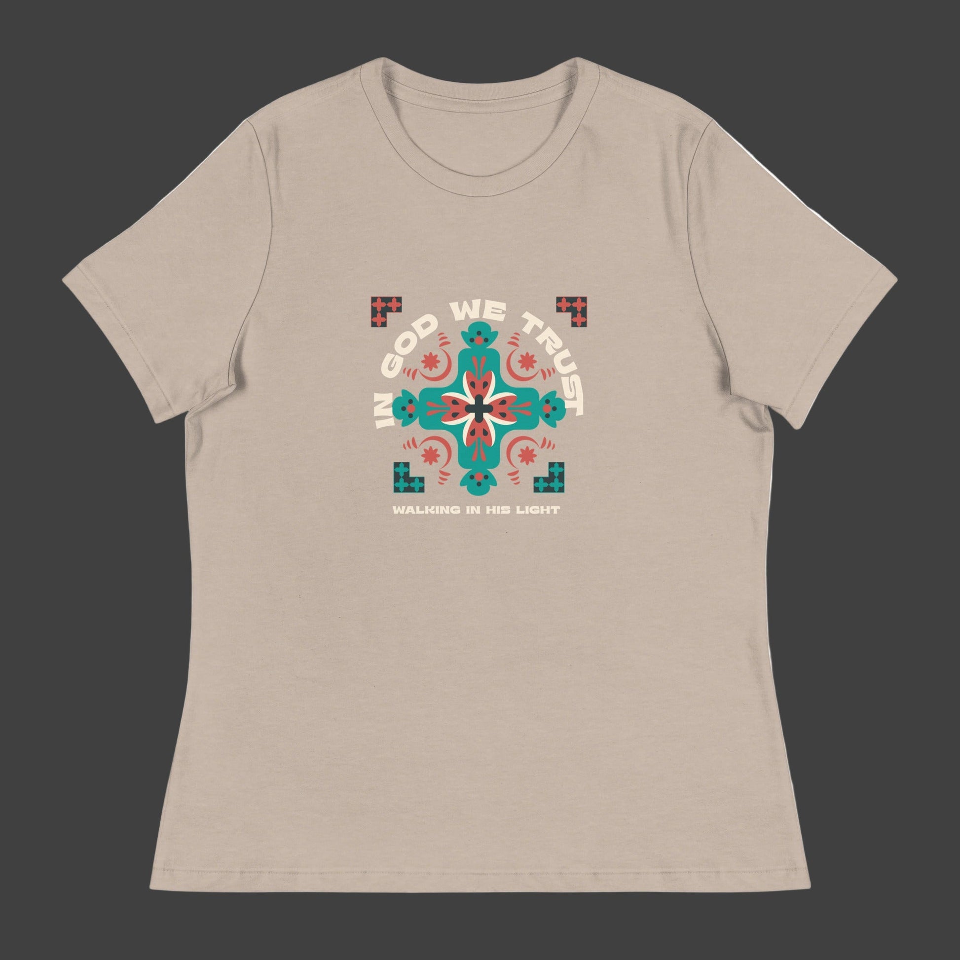In God We Trust – Women's Relaxed T-Shirt, Walking in His Light, Faith - Inspired Cross Design | Women's T-Shirts – GodSpeed Threads