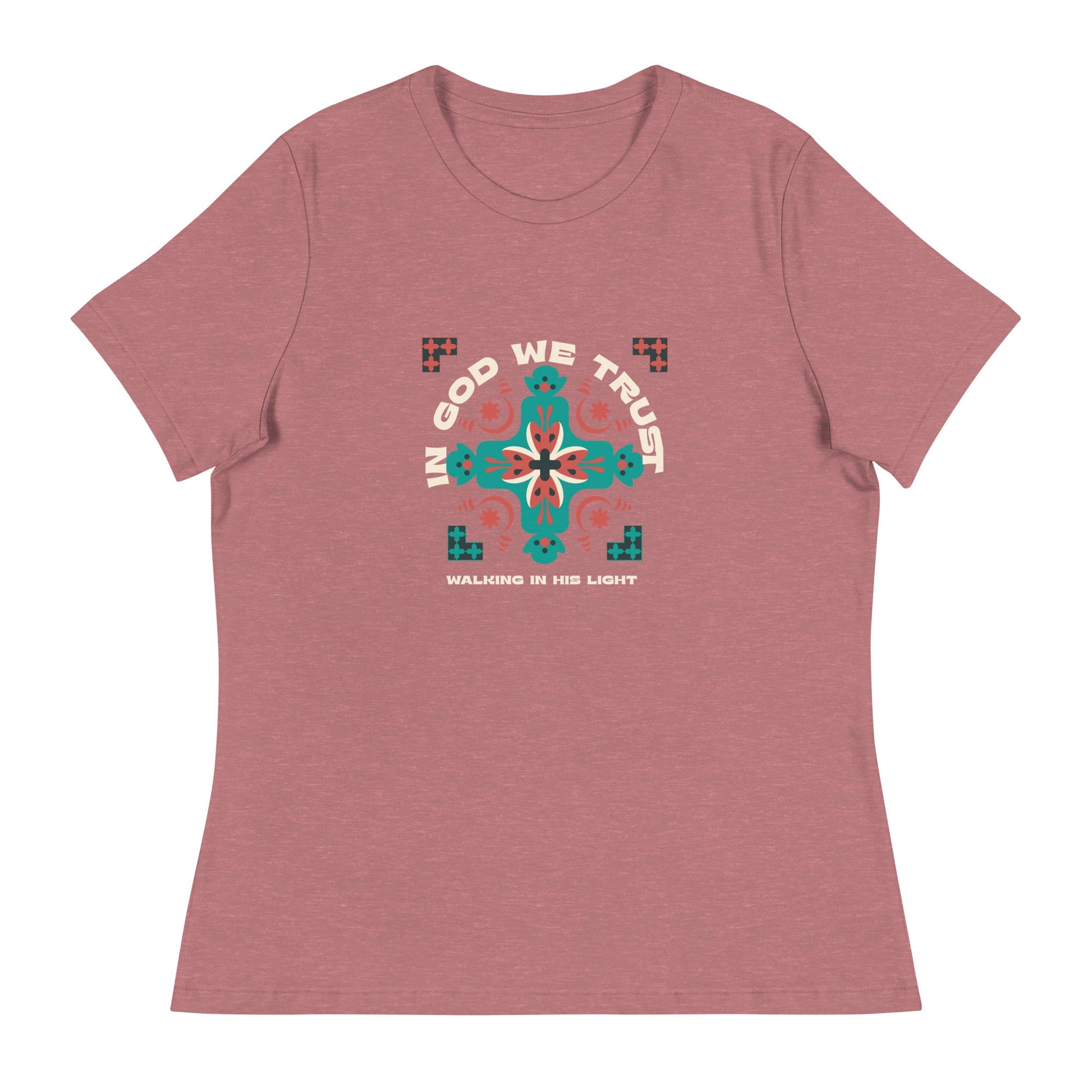 In God We Trust – Women's Relaxed T-Shirt, Walking in His Light, Faith - Inspired Cross Design | Women's T-Shirts – GodSpeed Threads