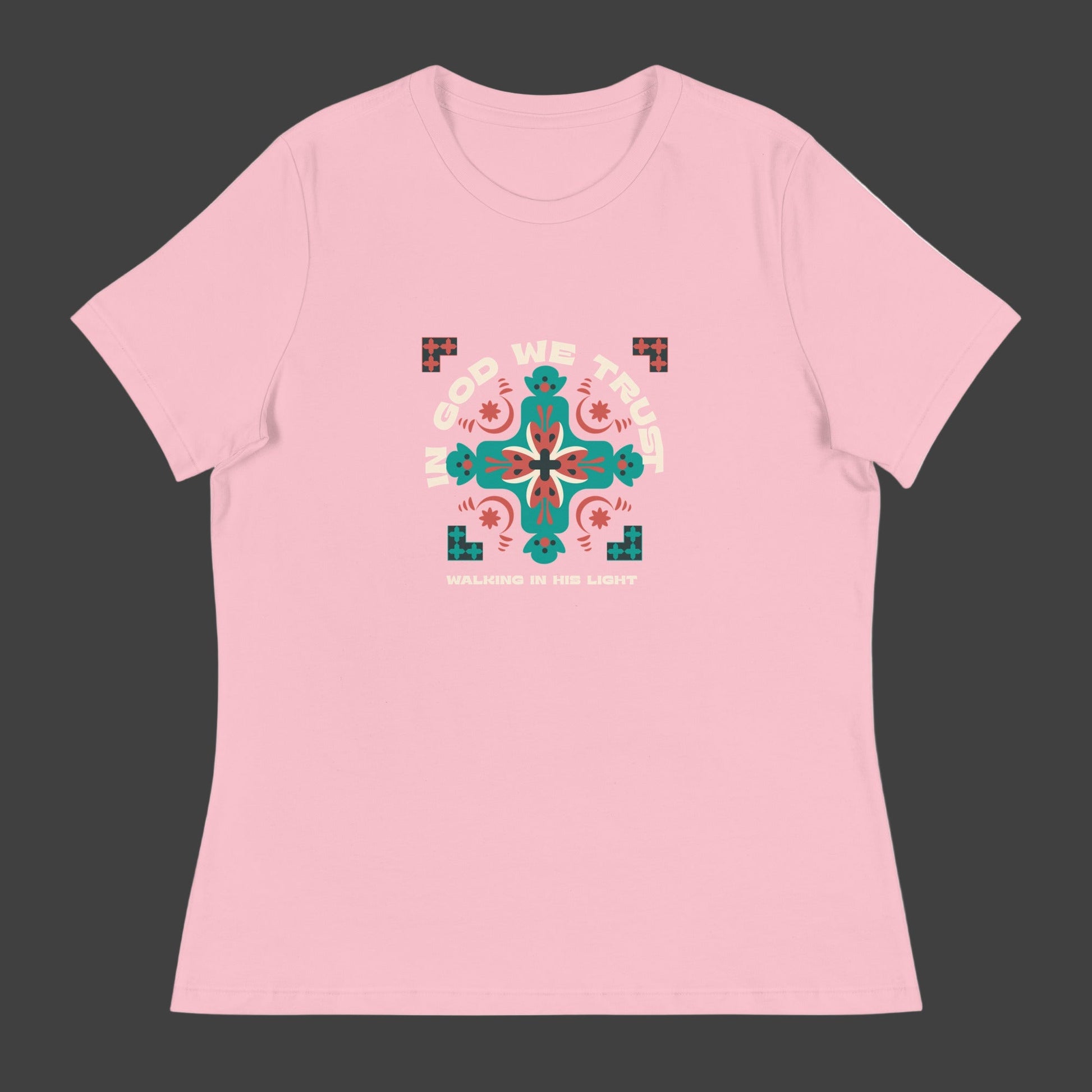 In God We Trust – Women's Relaxed T-Shirt, Walking in His Light, Faith - Inspired Cross Design | Women's T-Shirts – GodSpeed Threads
