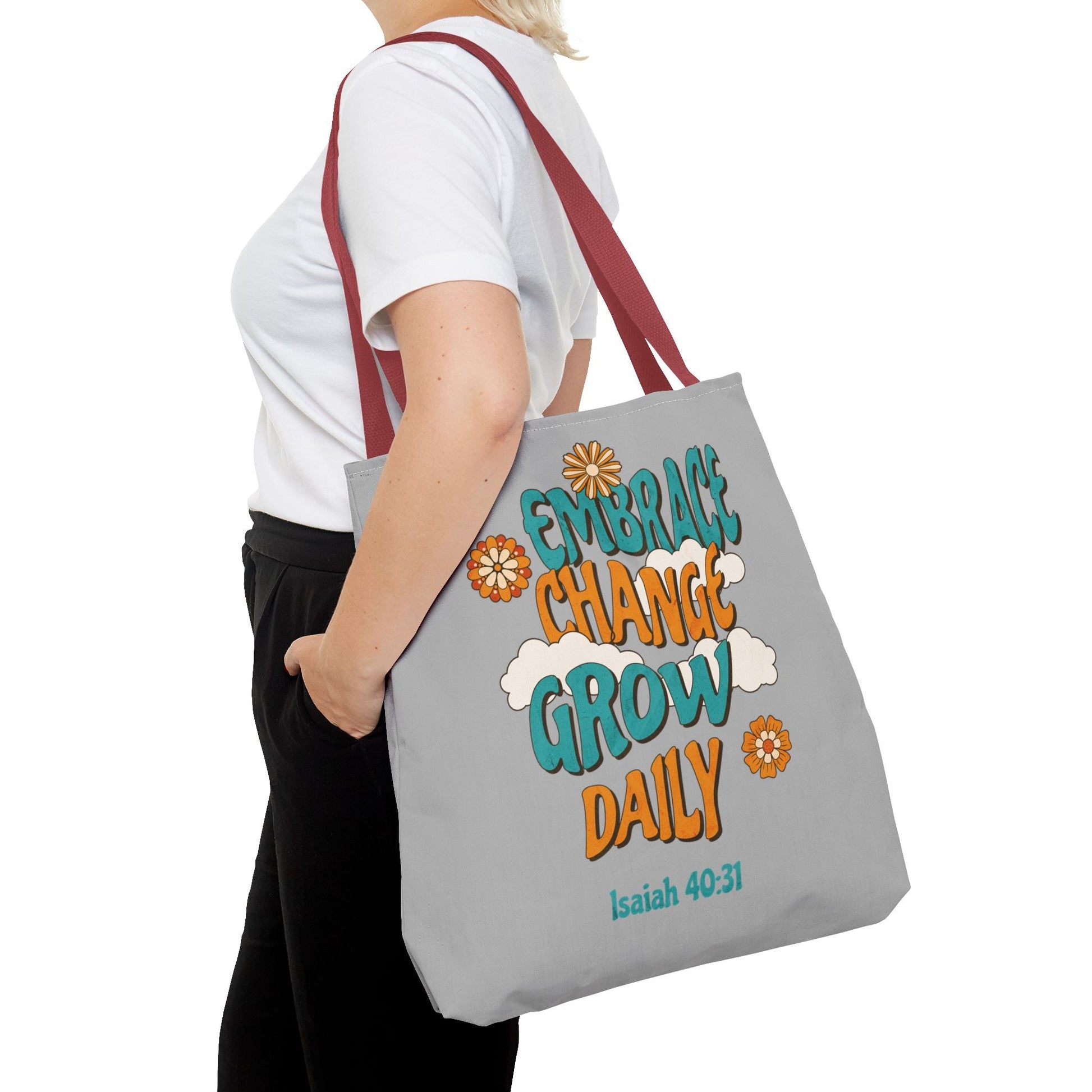 Inspirational Tote Bag, Motivational Bag, Embrace Change Gift, Daily Growth Tote, Christian Quotes Accessory | Bags – GodSpeed Threads