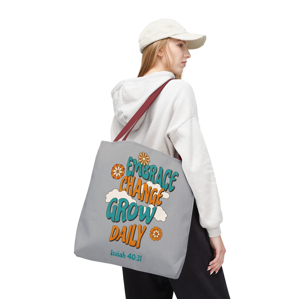 Inspirational Tote Bag, Motivational Bag, Embrace Change Gift, Daily Growth Tote, Christian Quotes Accessory | Bags – GodSpeed Threads