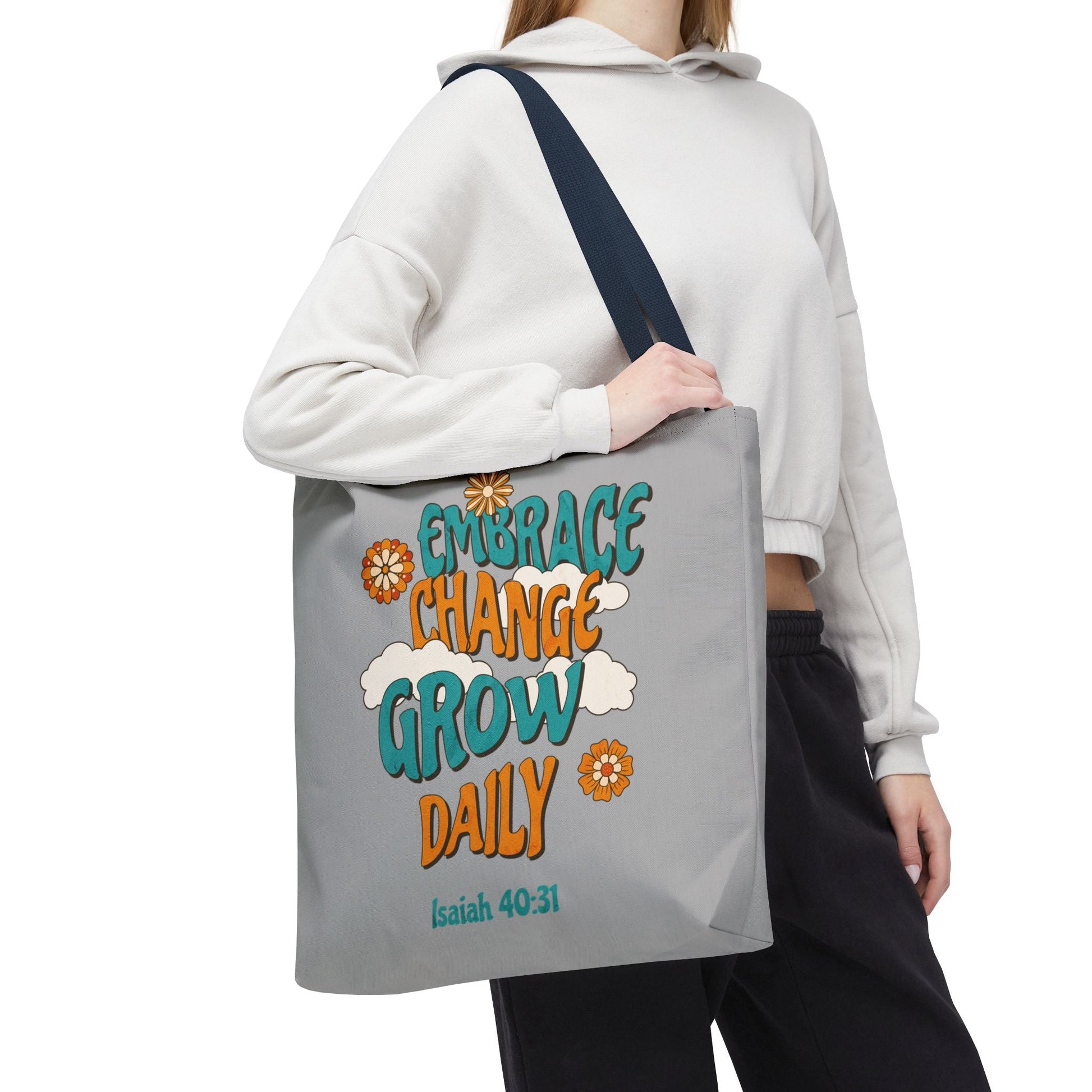 Inspirational Tote Bag, Motivational Bag, Embrace Change Gift, Daily Growth Tote, Christian Quotes Accessory | Bags – GodSpeed Threads