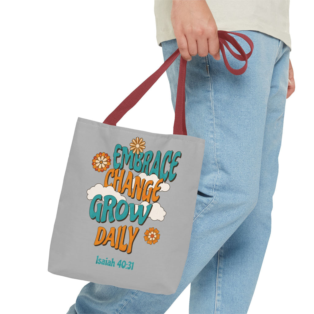 Inspirational Tote Bag, Motivational Bag, Embrace Change Gift, Daily Growth Tote, Christian Quotes Accessory | Bags – GodSpeed Threads