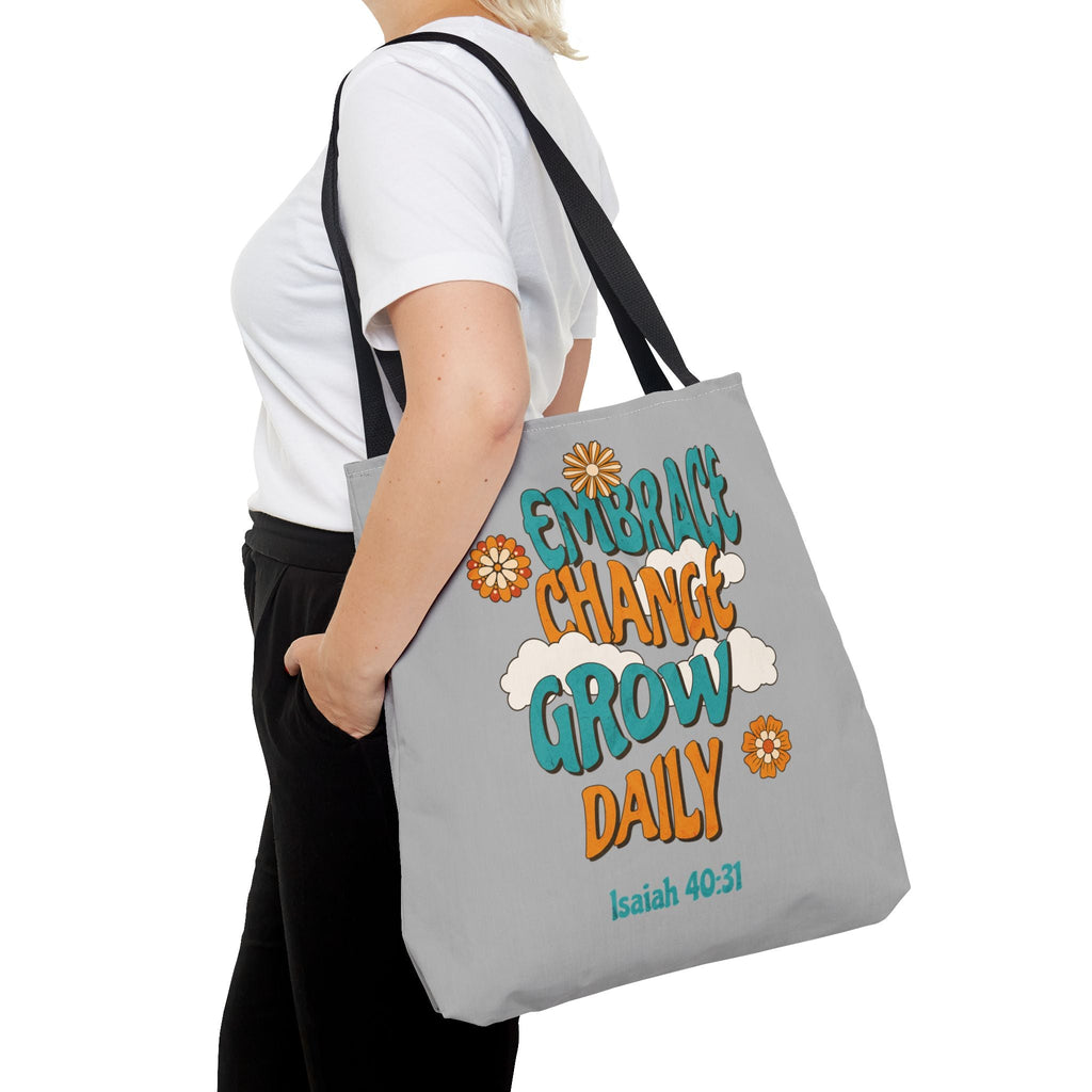 Inspirational Tote Bag, Motivational Bag, Embrace Change Gift, Daily Growth Tote, Christian Quotes Accessory | Bags – GodSpeed Threads