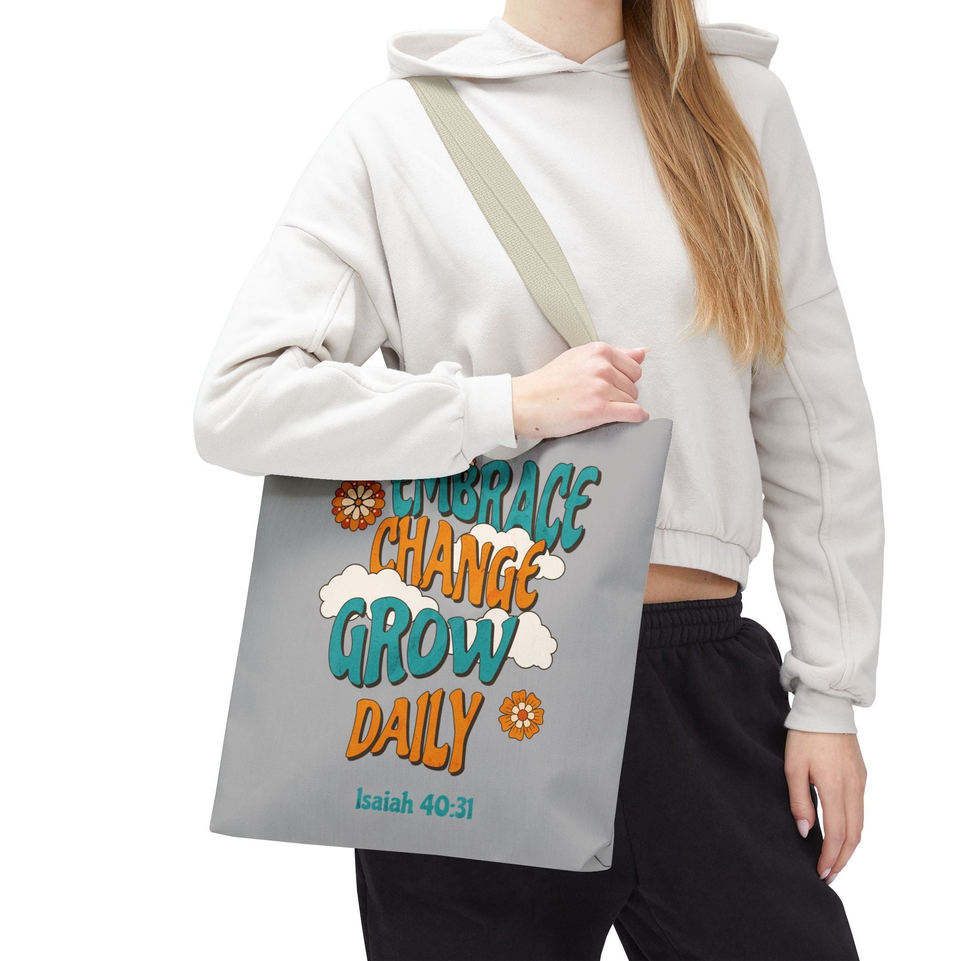Inspirational Tote Bag, Motivational Bag, Embrace Change Gift, Daily Growth Tote, Christian Quotes Accessory | Bags – GodSpeed Threads