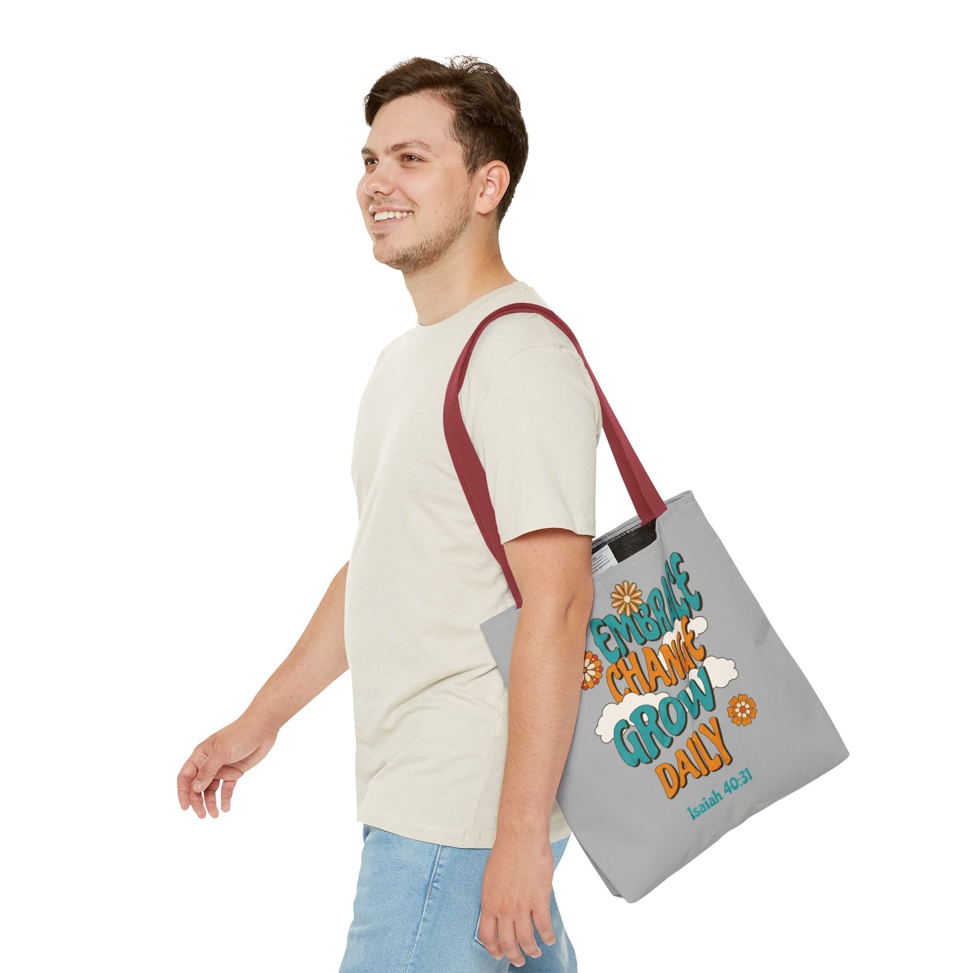 Inspirational Tote Bag, Motivational Bag, Embrace Change Gift, Daily Growth Tote, Christian Quotes Accessory | Bags – GodSpeed Threads
