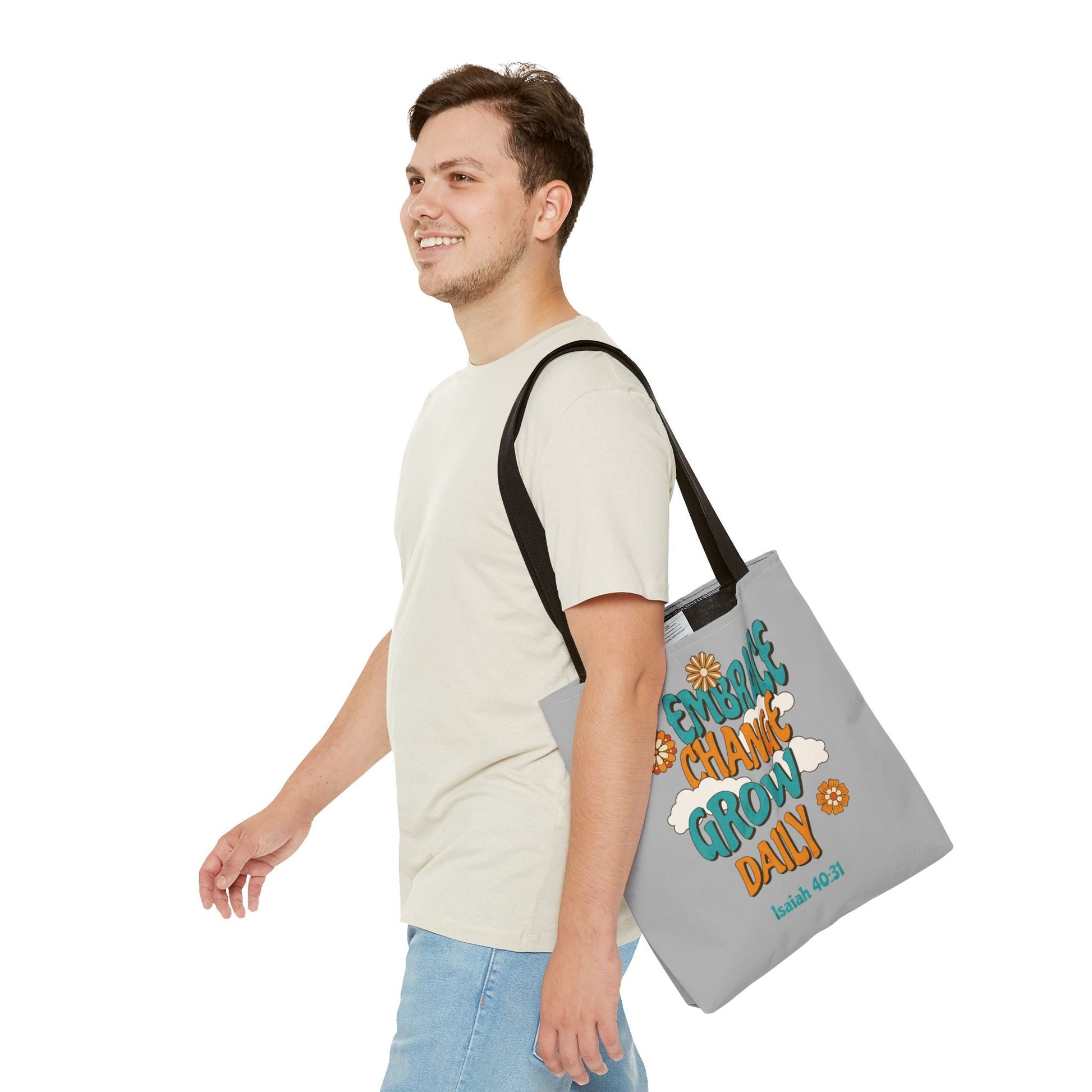 Inspirational Tote Bag, Motivational Bag, Embrace Change Gift, Daily Growth Tote, Christian Quotes Accessory | Bags – GodSpeed Threads