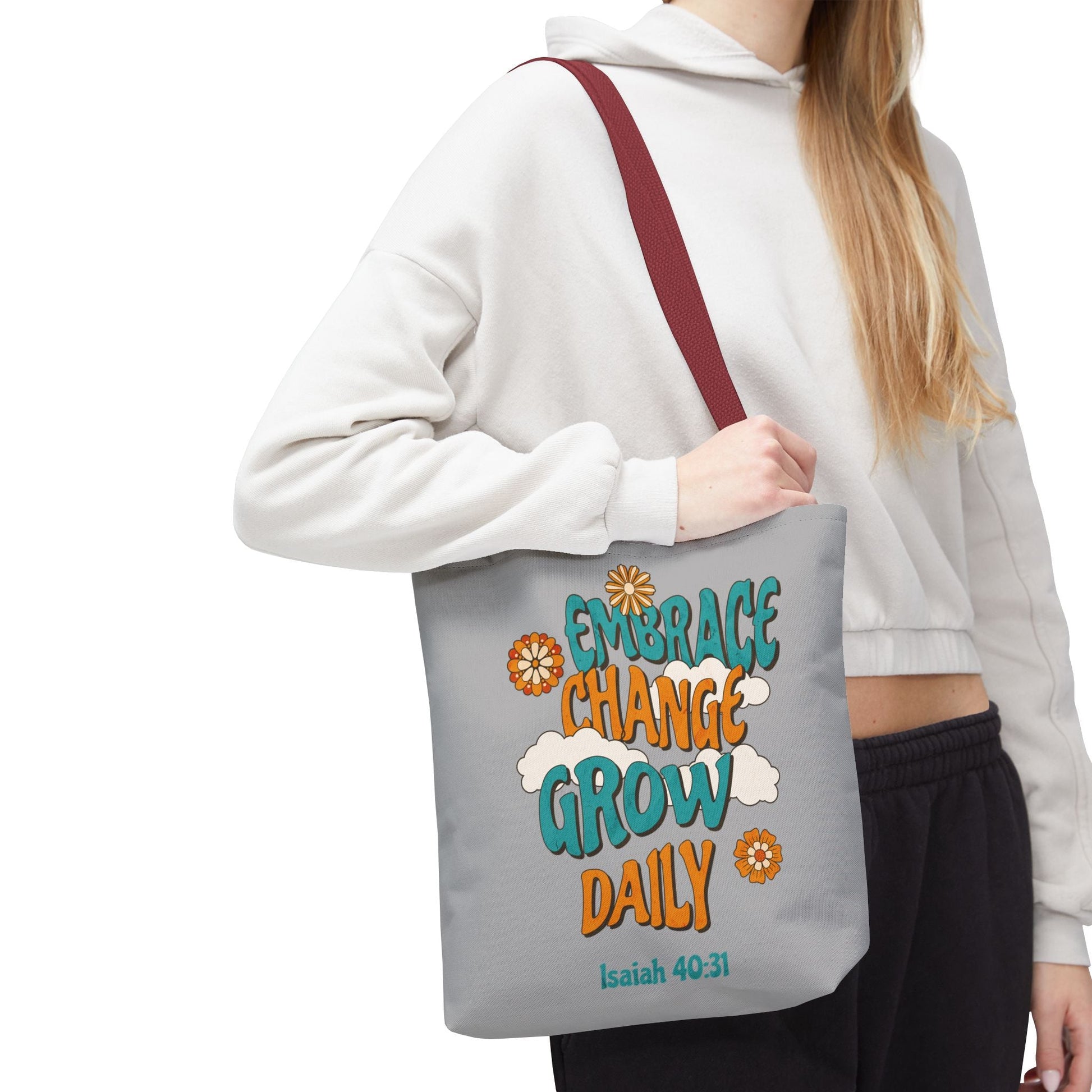 Inspirational Tote Bag, Motivational Bag, Embrace Change Gift, Daily Growth Tote, Christian Quotes Accessory | Bags – GodSpeed Threads