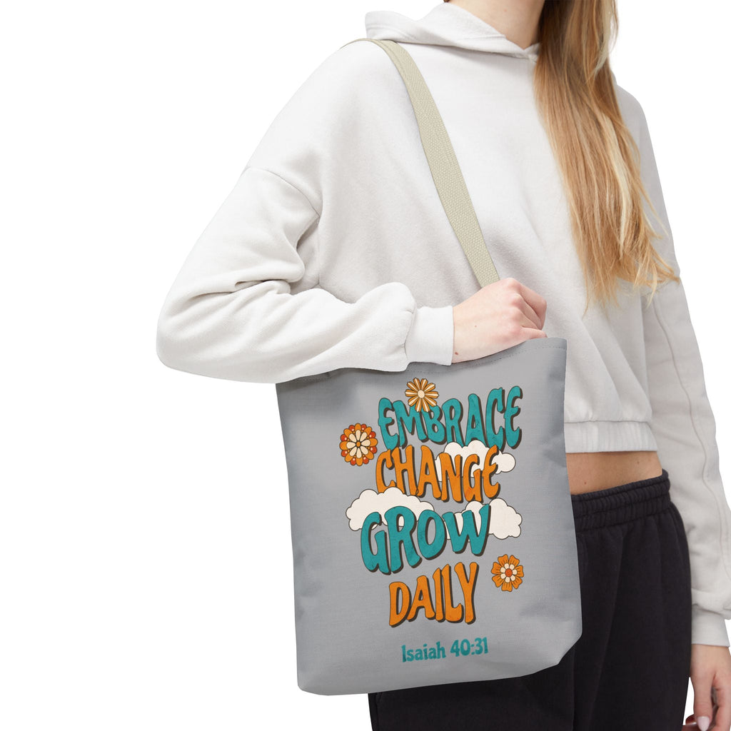 Inspirational Tote Bag, Motivational Bag, Embrace Change Gift, Daily Growth Tote, Christian Quotes Accessory | Bags – GodSpeed Threads