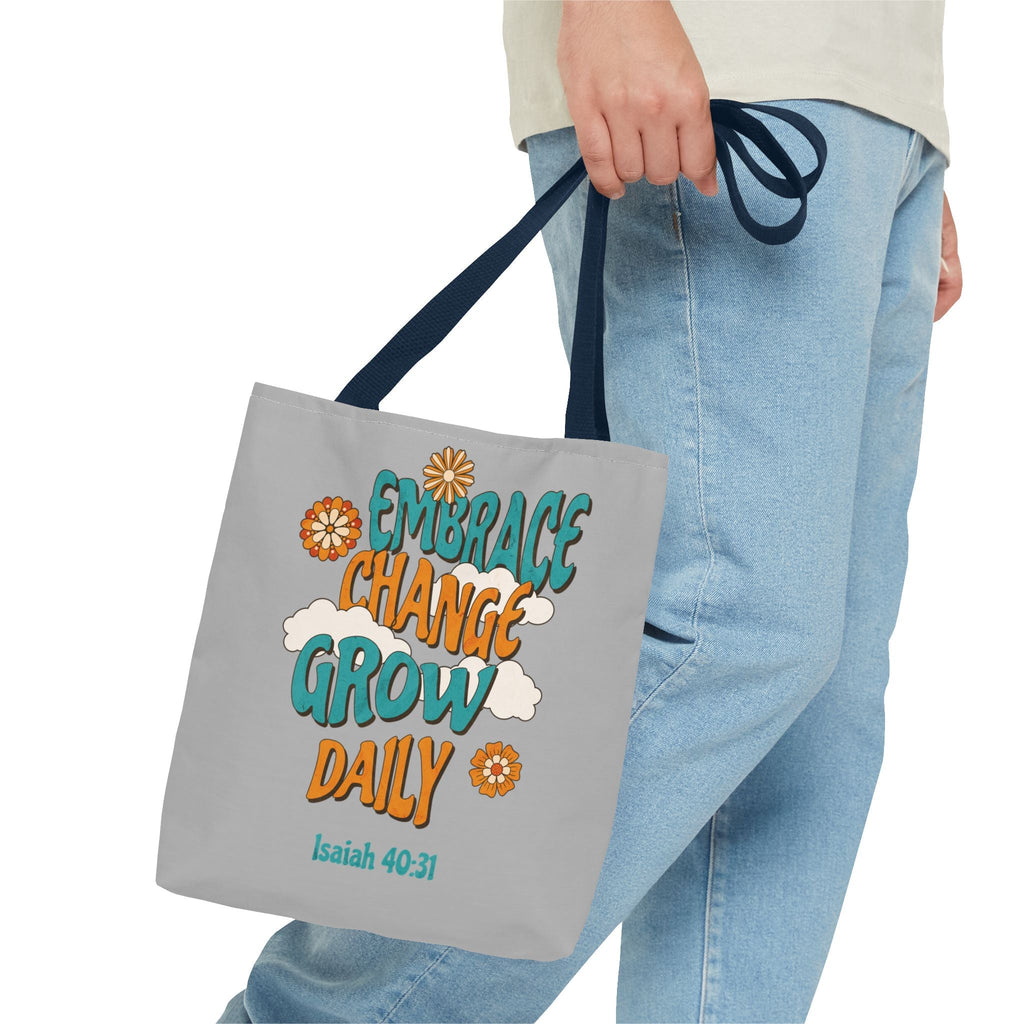 Inspirational Tote Bag, Motivational Bag, Embrace Change Gift, Daily Growth Tote, Christian Quotes Accessory | Bags – GodSpeed Threads