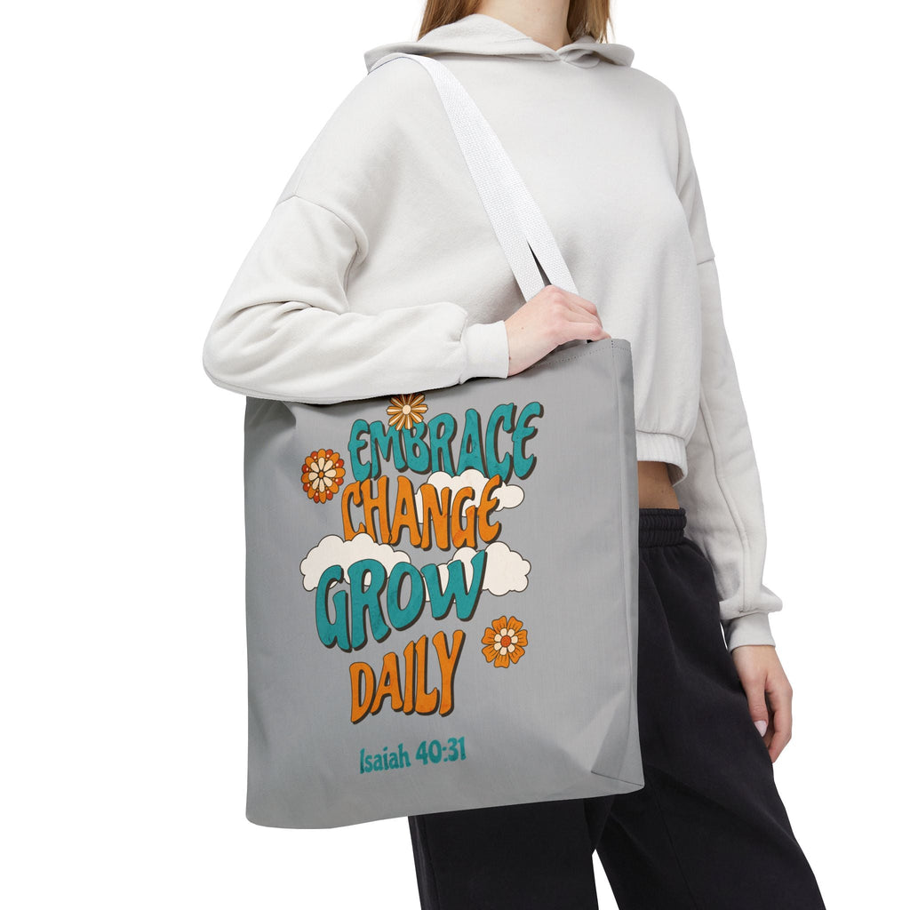 Inspirational Tote Bag, Motivational Bag, Embrace Change Gift, Daily Growth Tote, Christian Quotes Accessory | Bags – GodSpeed Threads