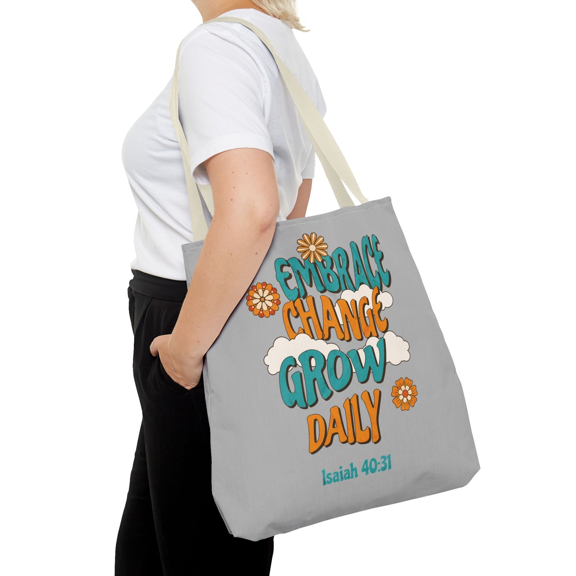 Inspirational Tote Bag, Motivational Bag, Embrace Change Gift, Daily Growth Tote, Christian Quotes Accessory | Bags – GodSpeed Threads