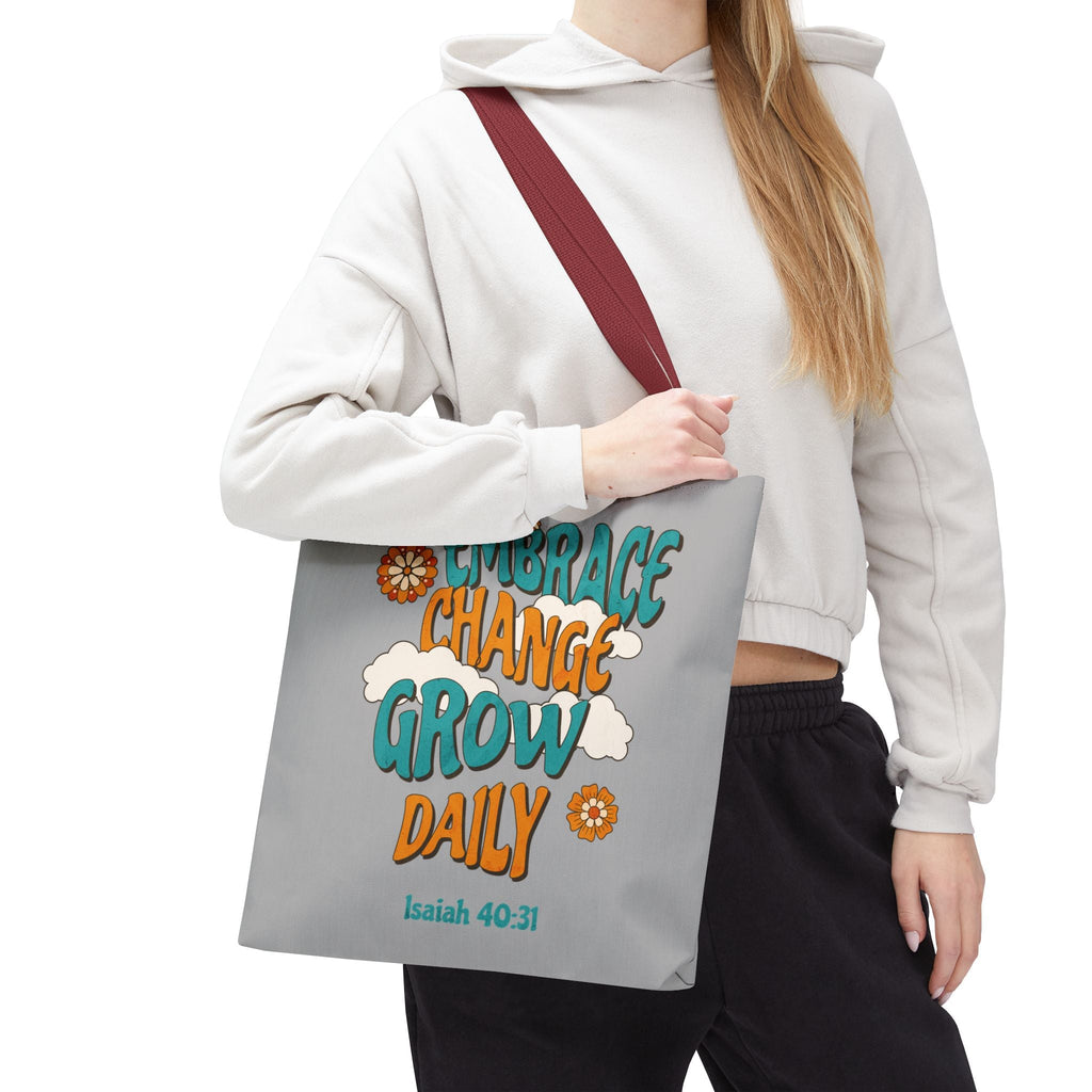 Inspirational Tote Bag, Motivational Bag, Embrace Change Gift, Daily Growth Tote, Christian Quotes Accessory | Bags – GodSpeed Threads
