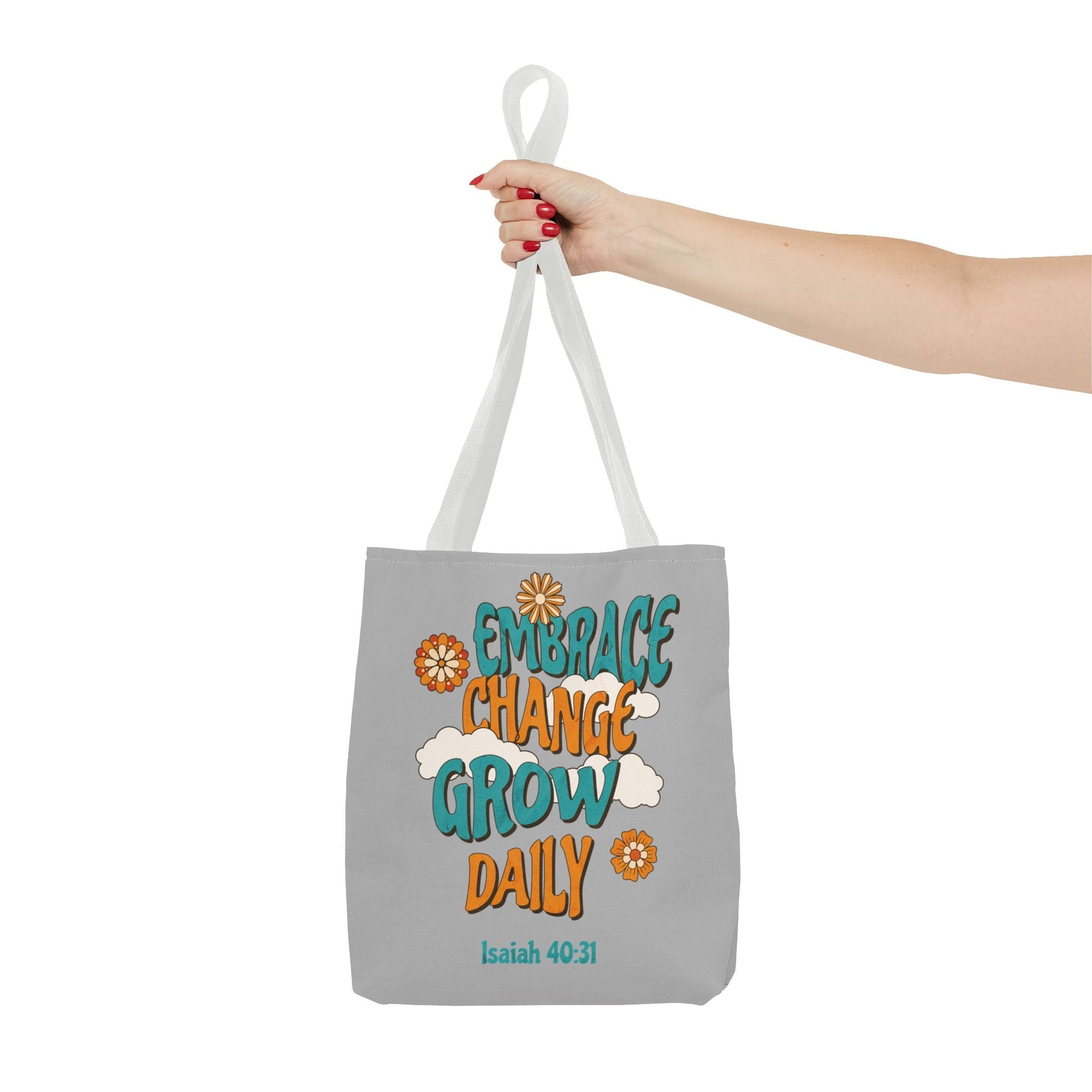 Inspirational Tote Bag, Motivational Bag, Embrace Change Gift, Daily Growth Tote, Christian Quotes Accessory | Bags – GodSpeed Threads