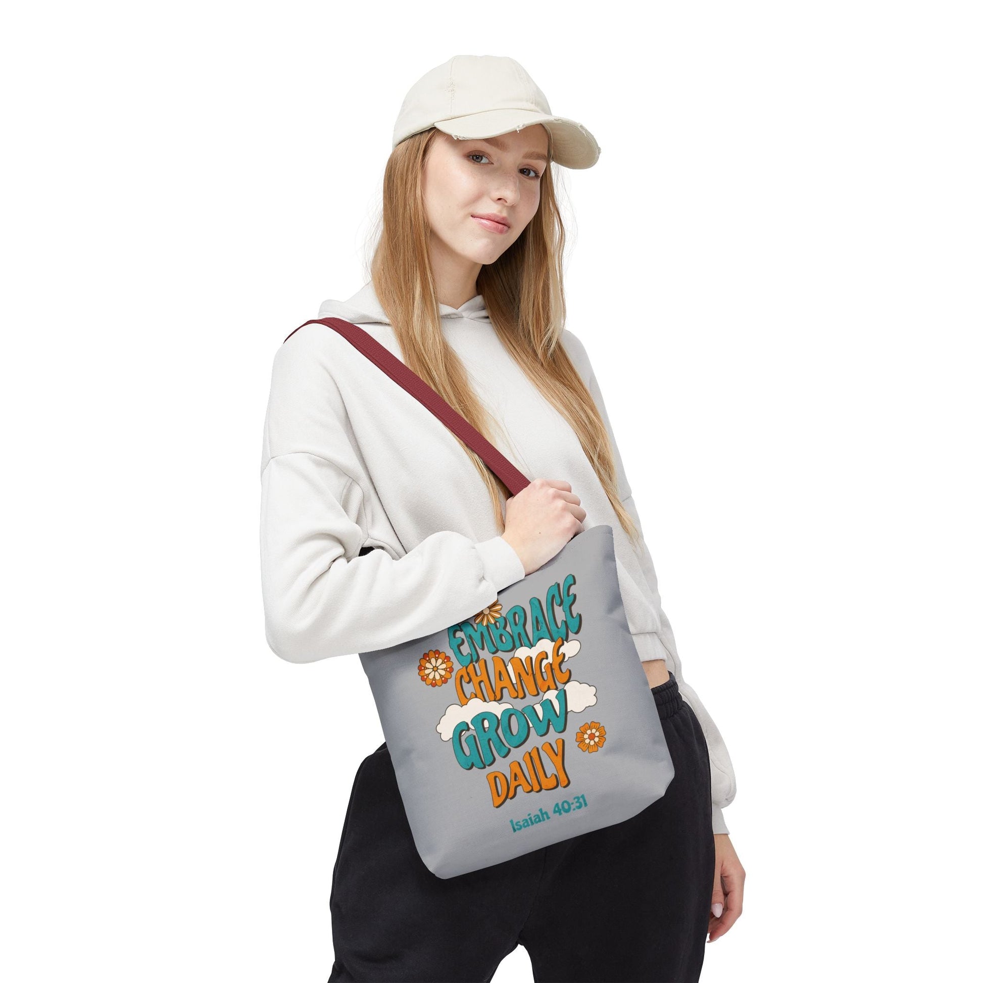 Inspirational Tote Bag, Motivational Bag, Embrace Change Gift, Daily Growth Tote, Christian Quotes Accessory | Bags – GodSpeed Threads