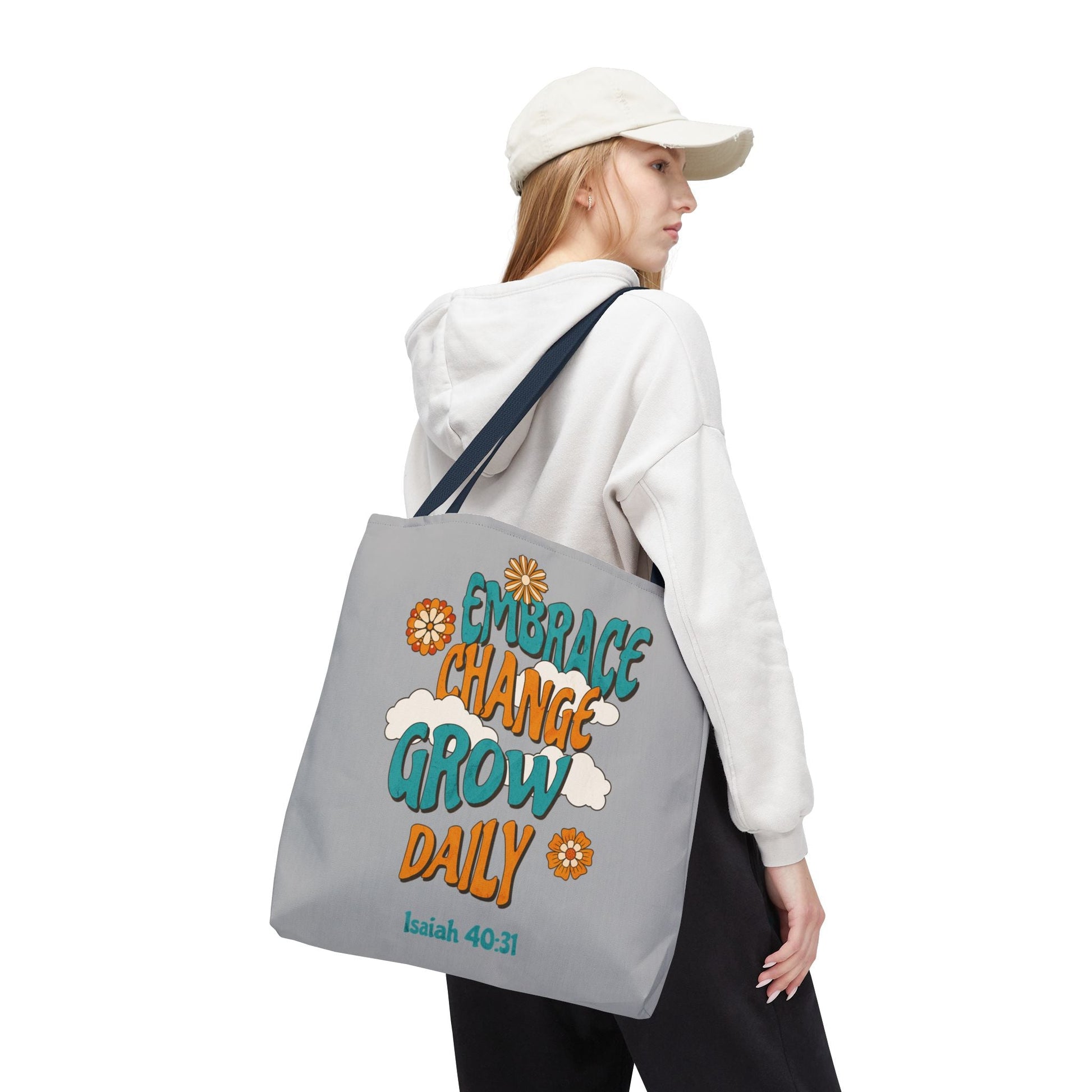 Inspirational Tote Bag, Motivational Bag, Embrace Change Gift, Daily Growth Tote, Christian Quotes Accessory | Bags – GodSpeed Threads