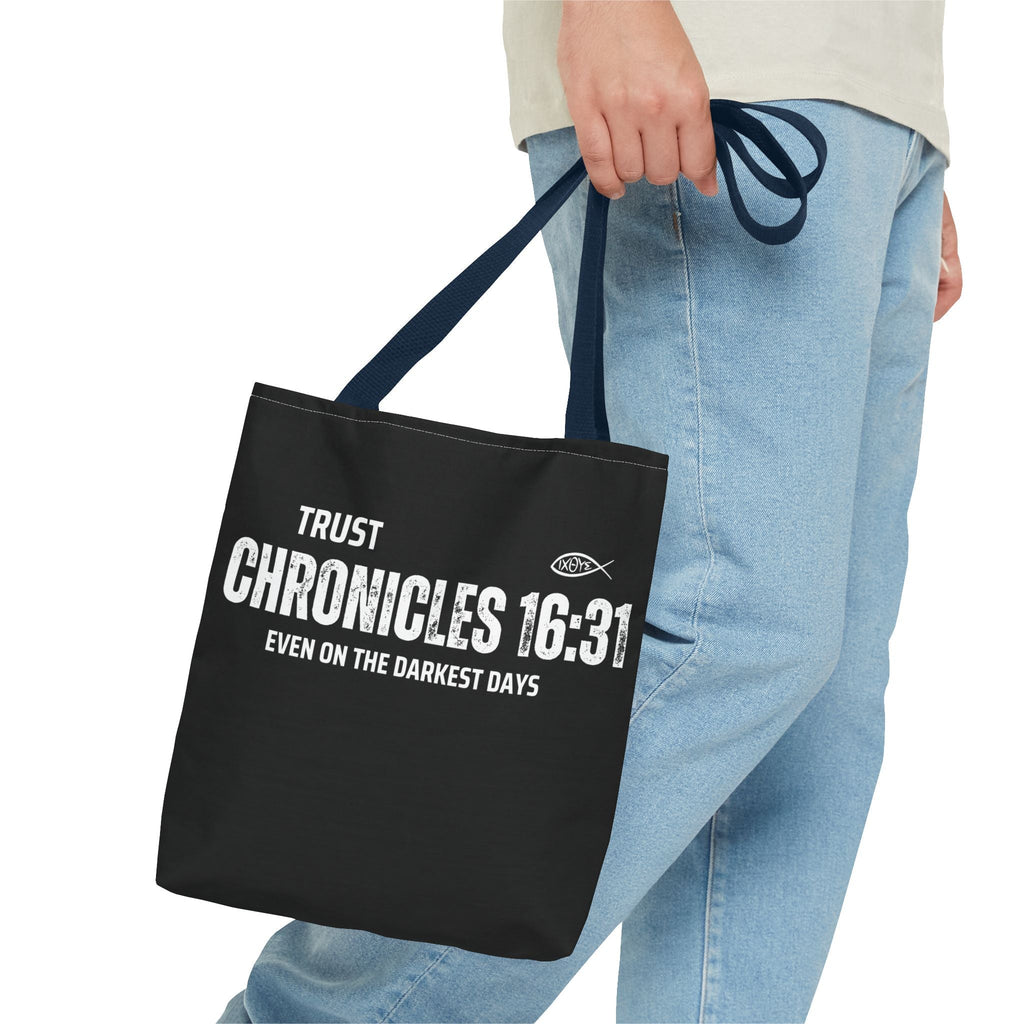 Inspirational Tote Bag - Trust Chronicles 16:31, Faith - themed Gift, Bible Verse Tote, Motivational Shopping Bag, Christian Message Accessory | Bags – GodSpeed Threads