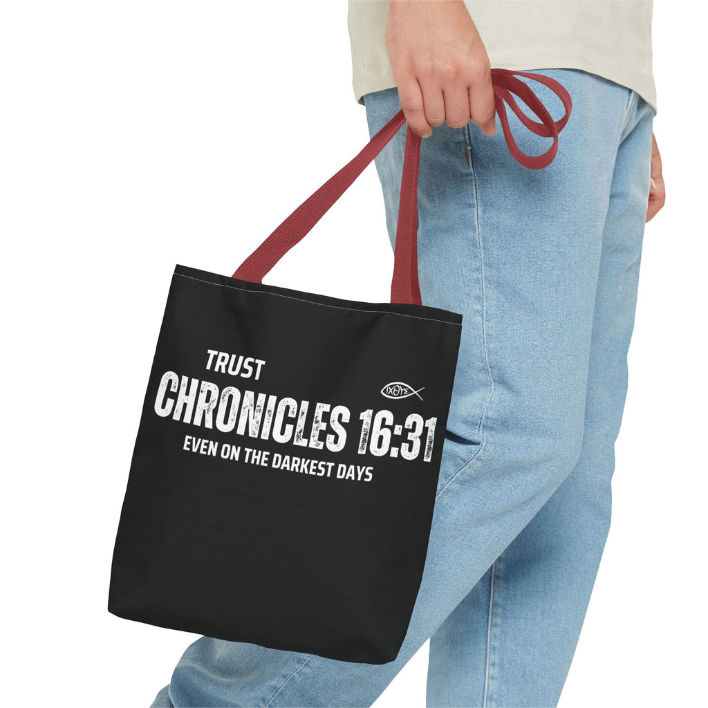 Inspirational Tote Bag - Trust Chronicles 16:31, Faith - themed Gift, Bible Verse Tote, Motivational Shopping Bag, Christian Message Accessory | Bags – GodSpeed Threads
