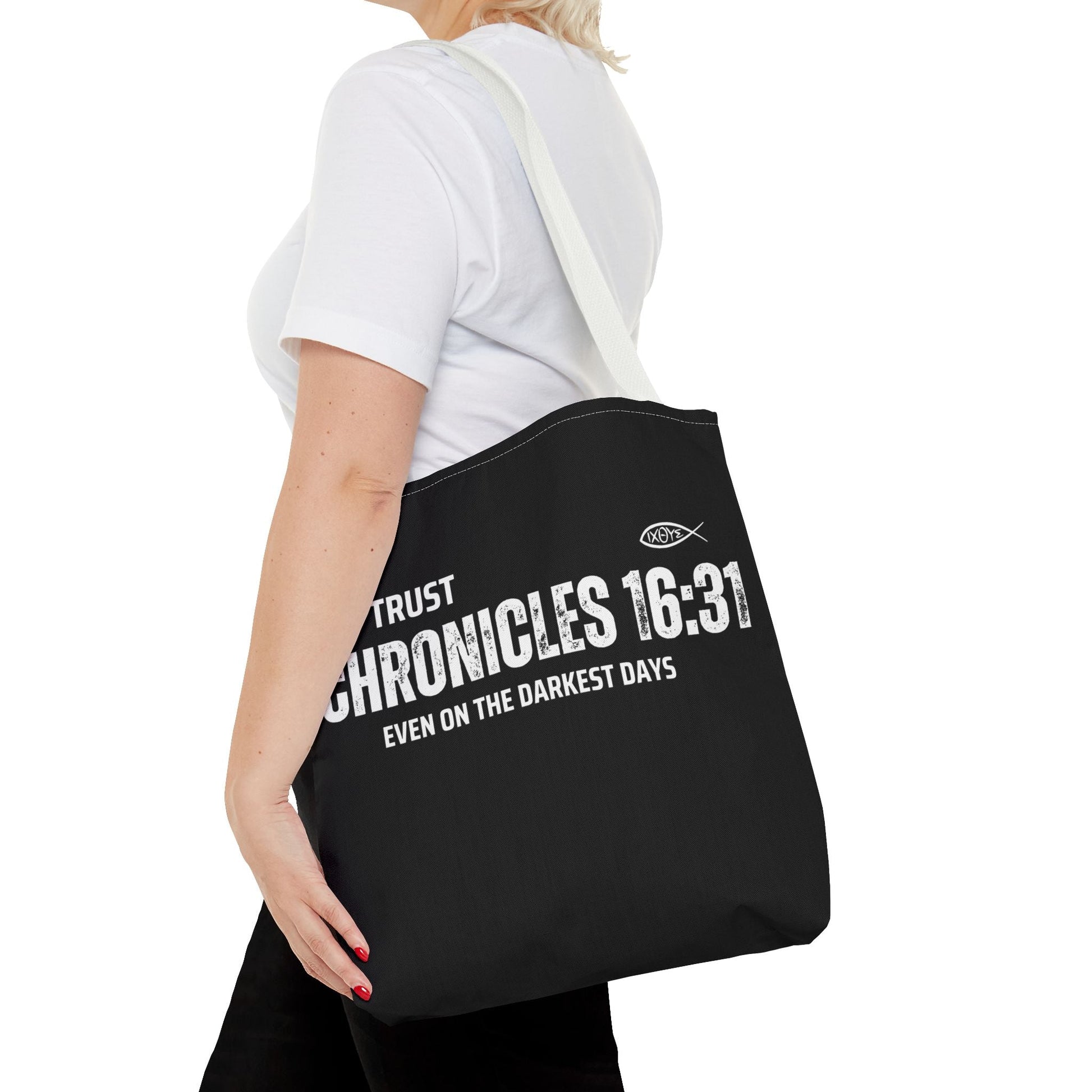 Inspirational Tote Bag - Trust Chronicles 16:31, Faith - themed Gift, Bible Verse Tote, Motivational Shopping Bag, Christian Message Accessory | Bags – GodSpeed Threads