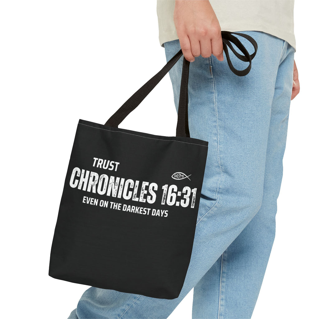 Inspirational Tote Bag - Trust Chronicles 16:31, Faith - themed Gift, Bible Verse Tote, Motivational Shopping Bag, Christian Message Accessory | Bags – GodSpeed Threads
