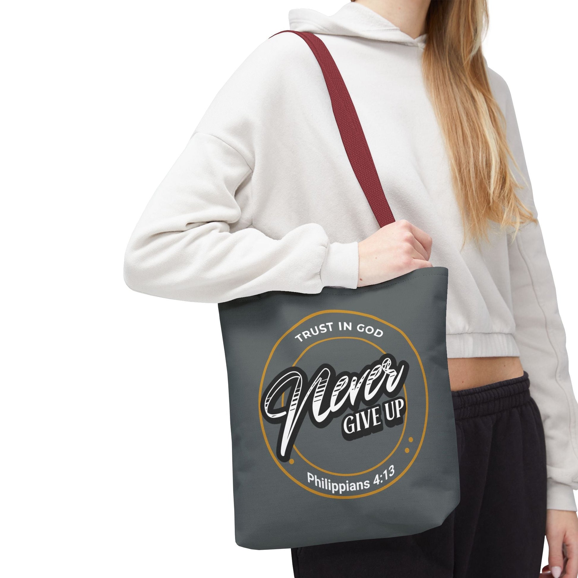Inspirational Tote Bag, Trust in God, Never Give Up, Bible Verse Bag, Motivational Purse, Christian Gift, Philippians 4:13 | Bags – GodSpeed Threads