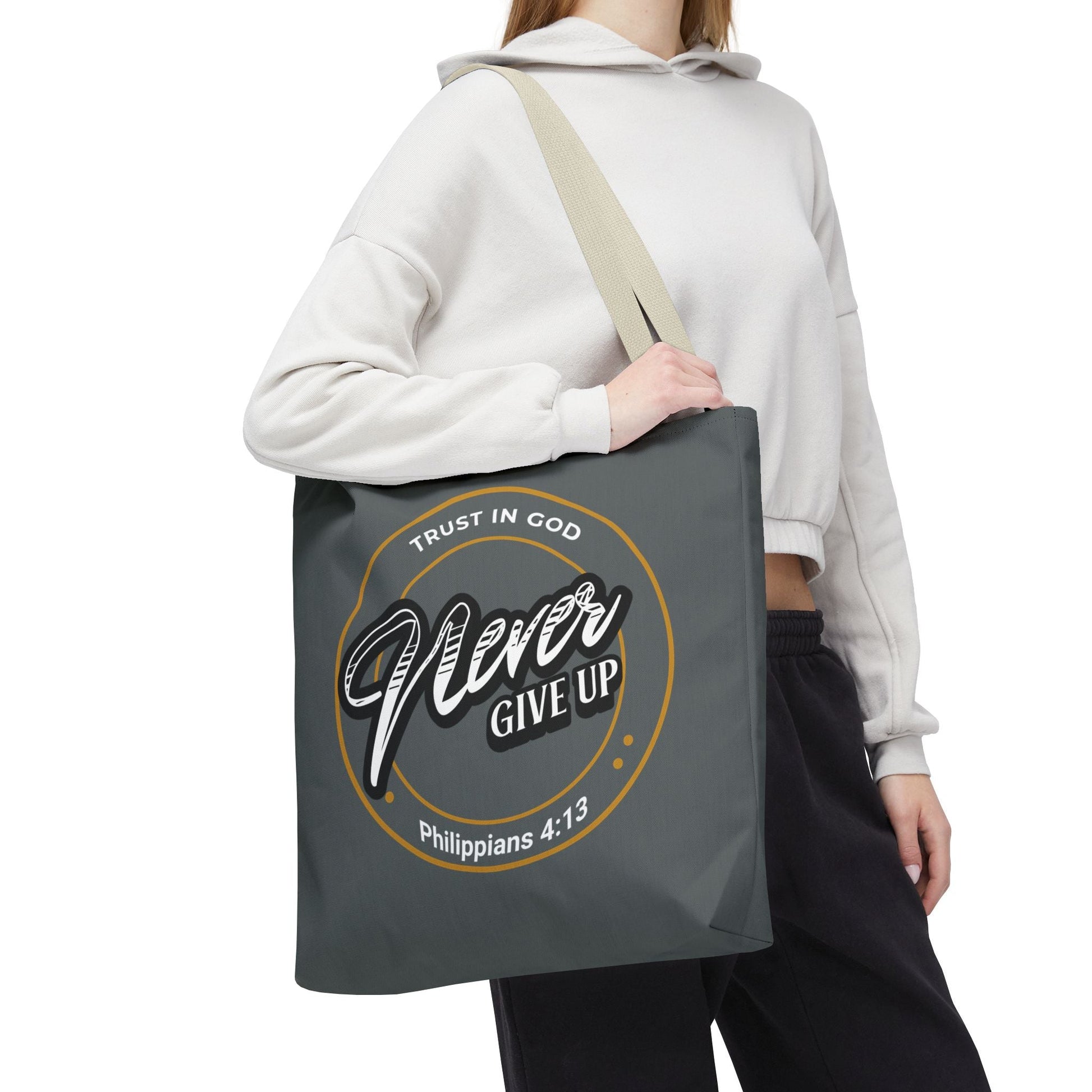 Inspirational Tote Bag, Trust in God, Never Give Up, Bible Verse Bag, Motivational Purse, Christian Gift, Philippians 4:13 | Bags – GodSpeed Threads