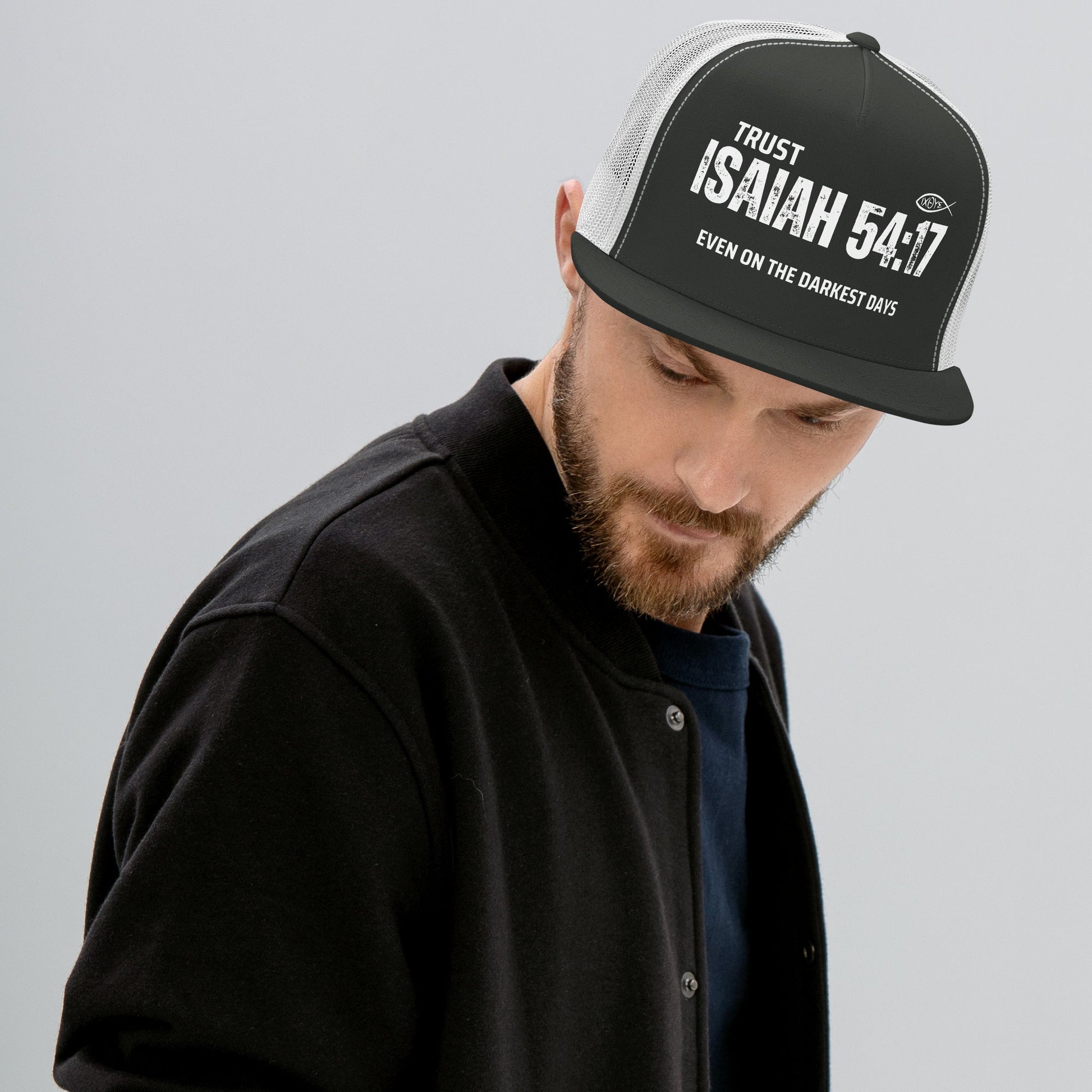 ✝️ Isaiah 54:17 “Trust Even on the Darkest Days” Trucker Snapback Hat – Bold Faith Headwear | Hats – GodSpeed Threads