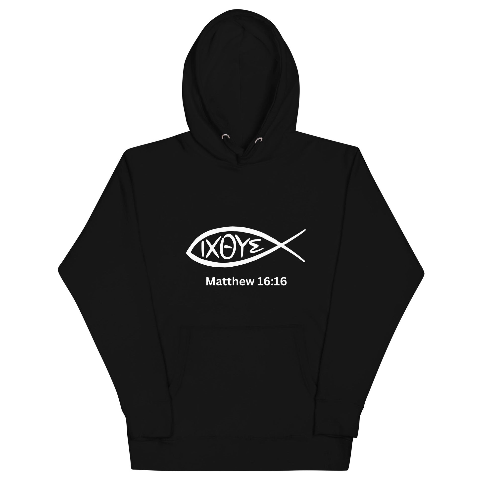 IXOYE Faith Hoodie – Matthew 16:16 | Christian Streetwear | Embroidered Jesus Fish Symbol | Unisex Hoodie | – GodSpeed Threads