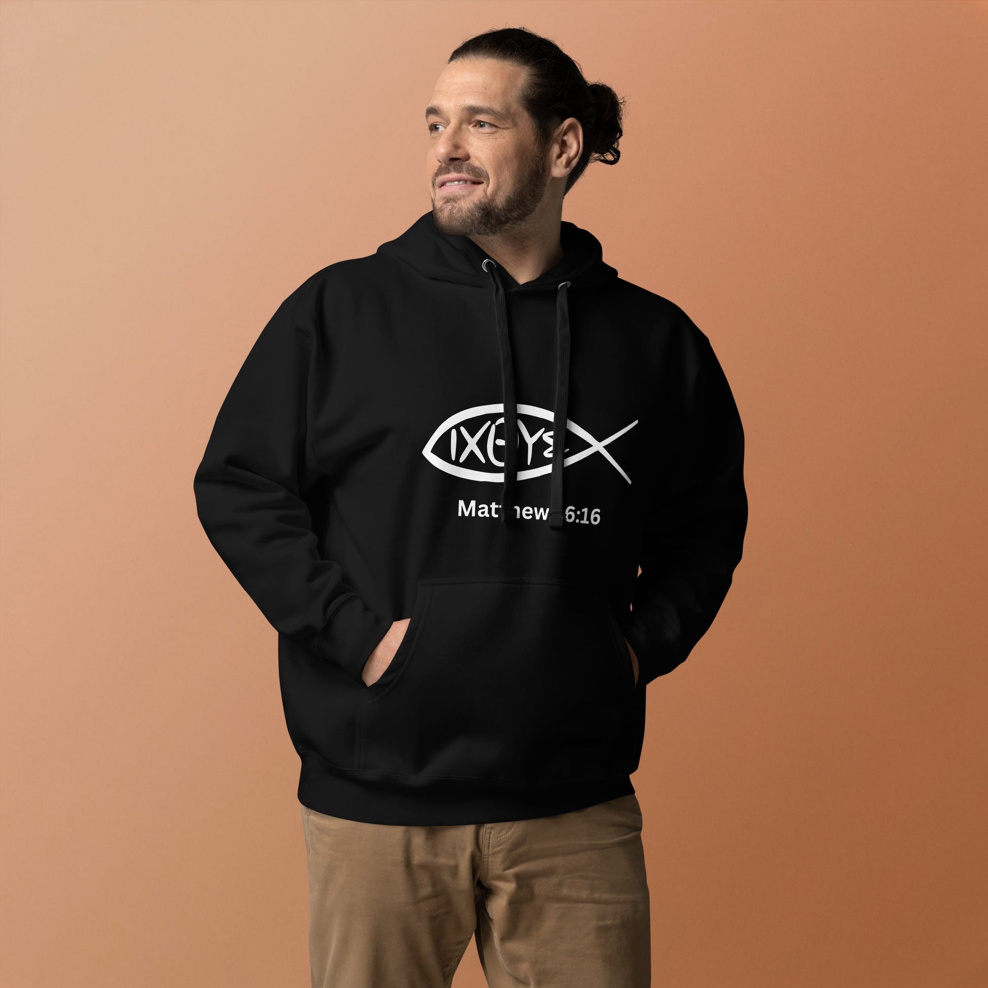 IXOYE Faith Hoodie – Matthew 16:16 | Christian Streetwear | Embroidered Jesus Fish Symbol | Unisex Hoodie | – GodSpeed Threads