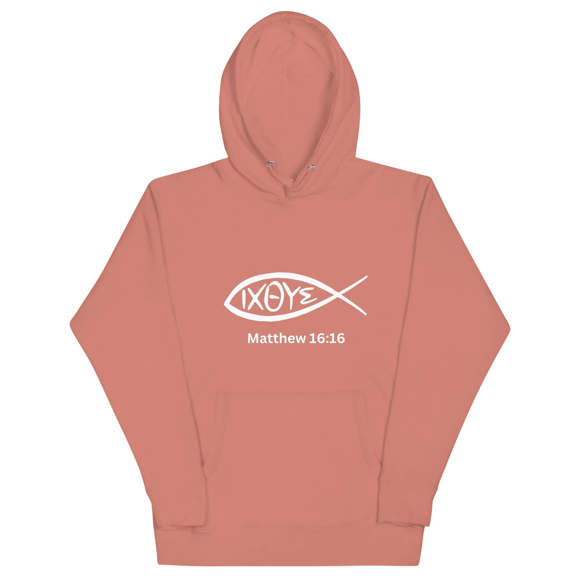 IXOYE Faith Hoodie – Matthew 16:16 | Christian Streetwear | Embroidered Jesus Fish Symbol | Unisex Hoodie | – GodSpeed Threads