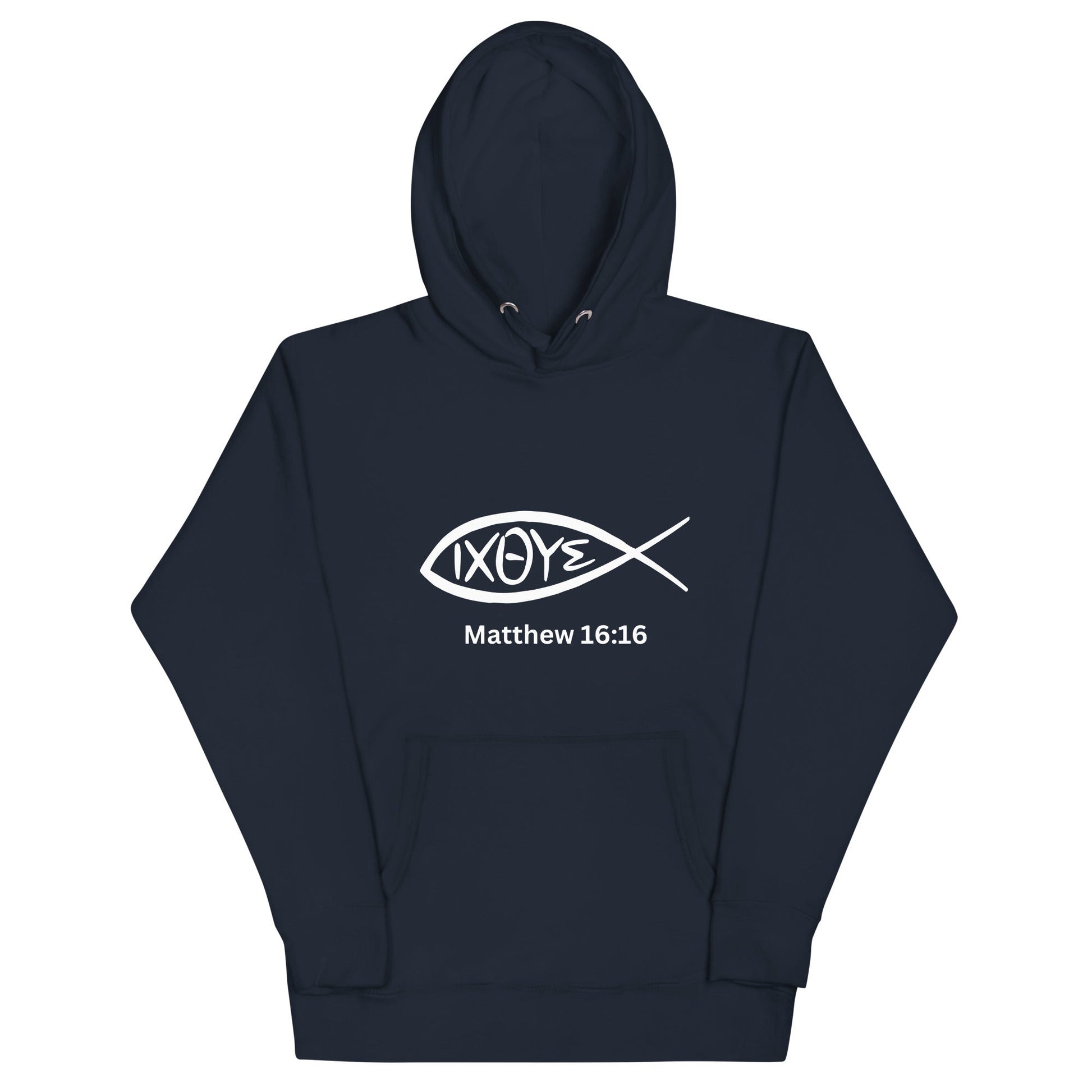 IXOYE Faith Hoodie – Matthew 16:16 | Christian Streetwear | Embroidered Jesus Fish Symbol | Unisex Hoodie | – GodSpeed Threads
